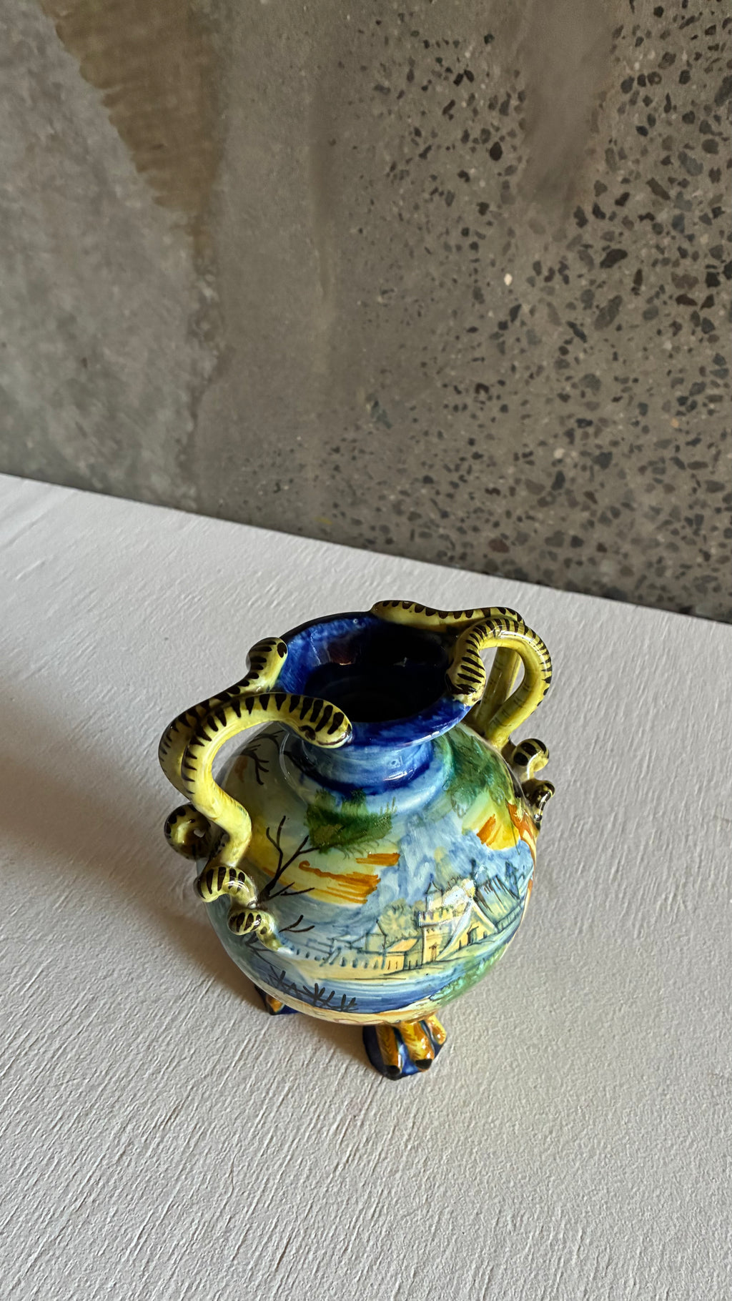 Cantagalli Majolica Serpent Handle Vase