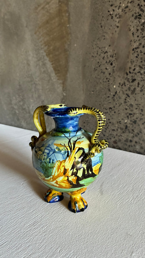 Cantagalli Majolica Serpent Handle Vase