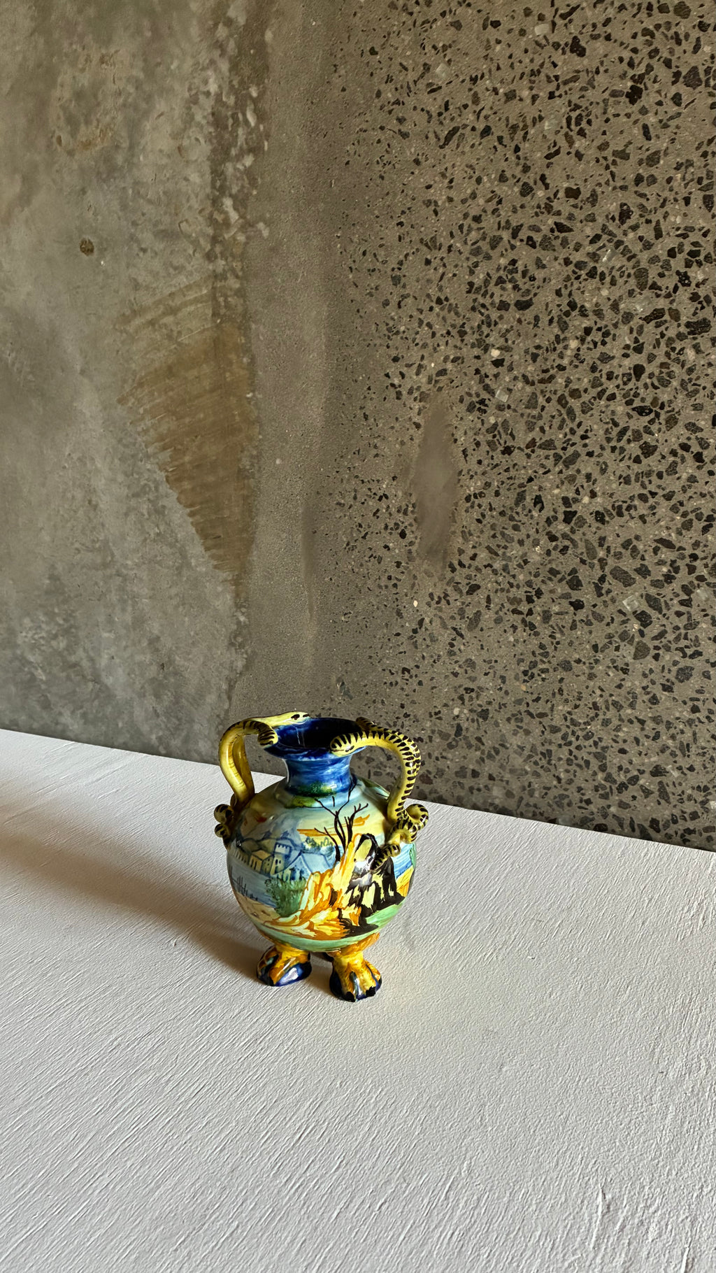 Cantagalli Majolica Serpent Handle Vase
