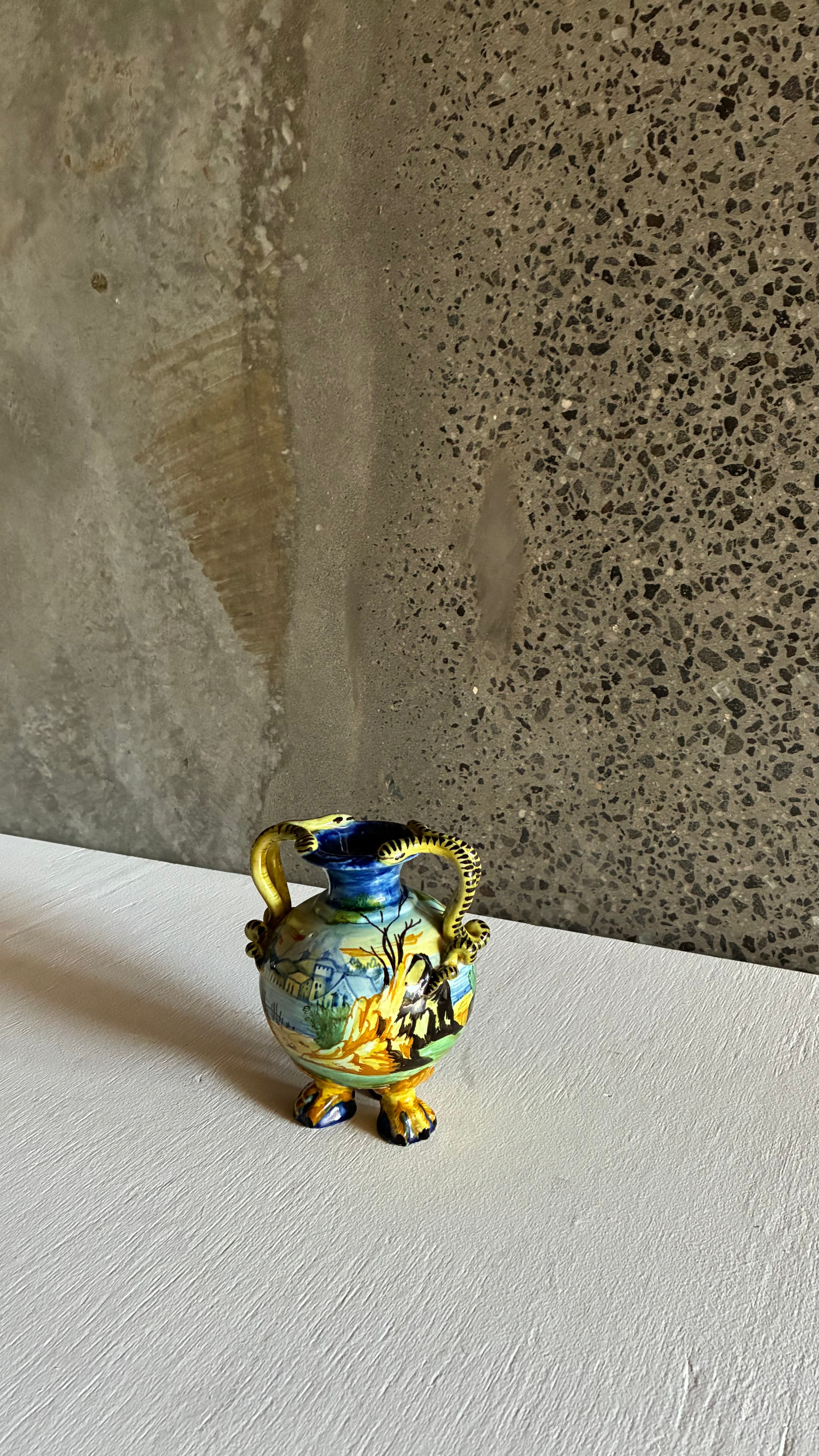 Cantagalli Majolica Serpent Handle Vase