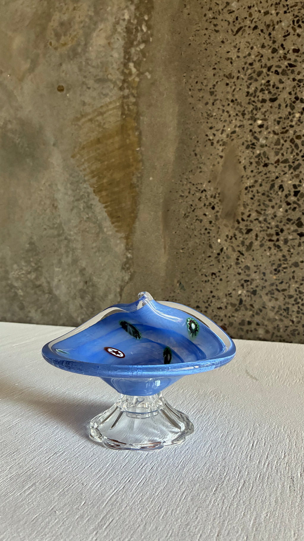 Murano Blue Glass pedestal Bowl and Fan vase