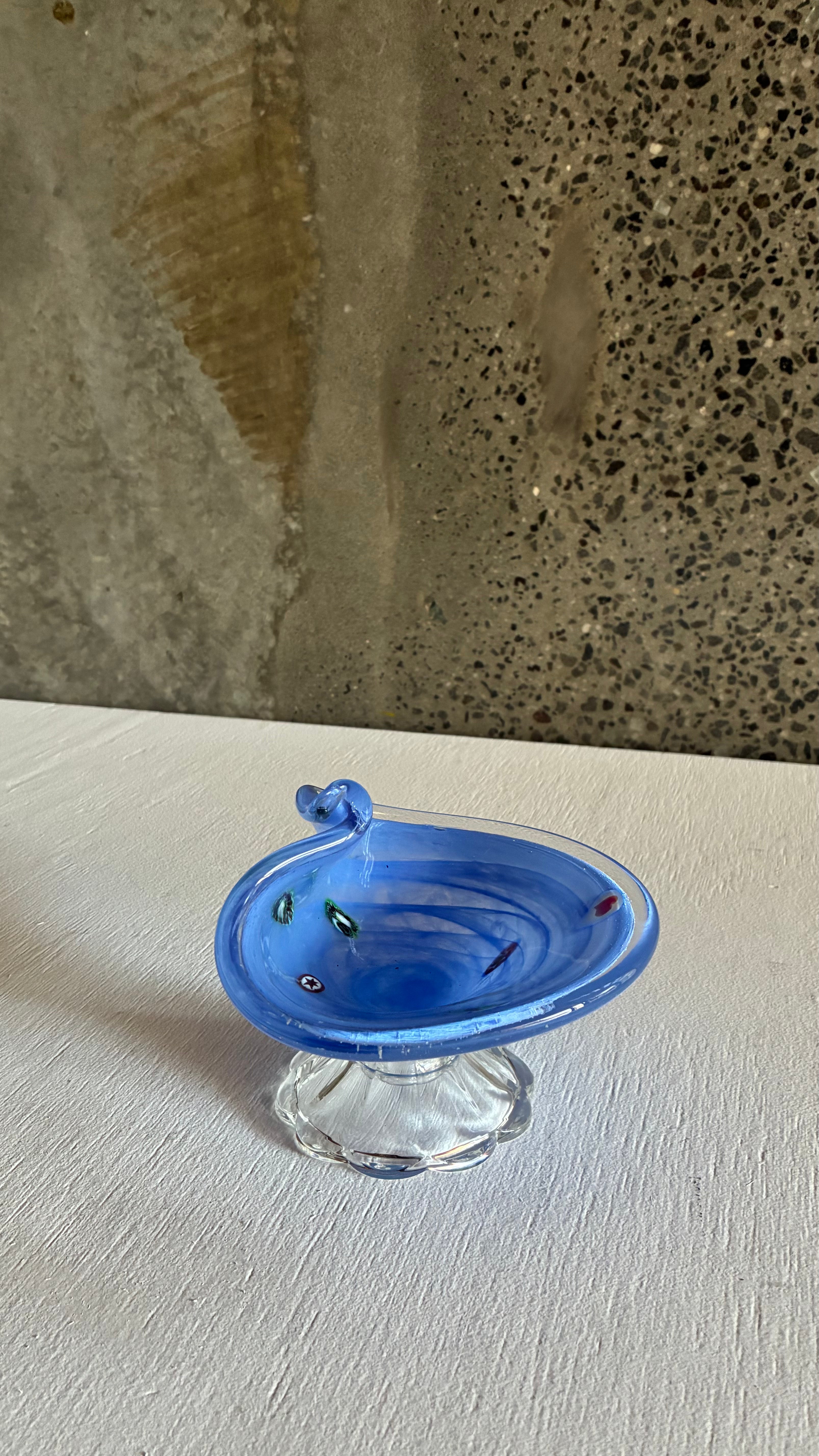 Murano Blue Glass pedestal Bowl and Fan vase