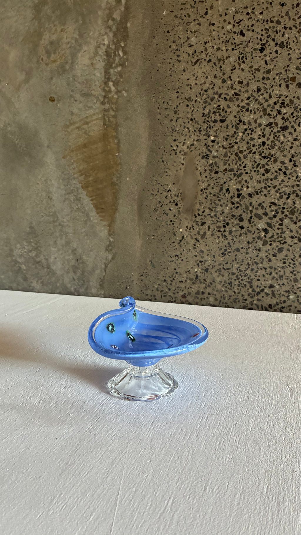 Murano Blue Glass pedestal Bowl and Fan vase