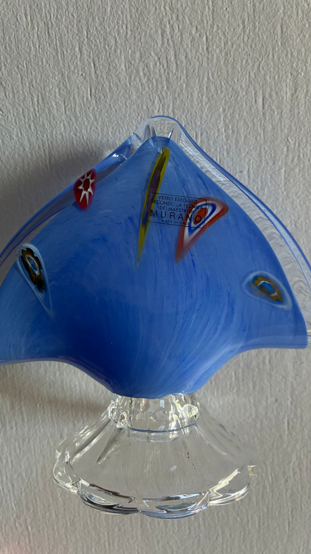 Murano Blue Glass pedestal Bowl and Fan vase