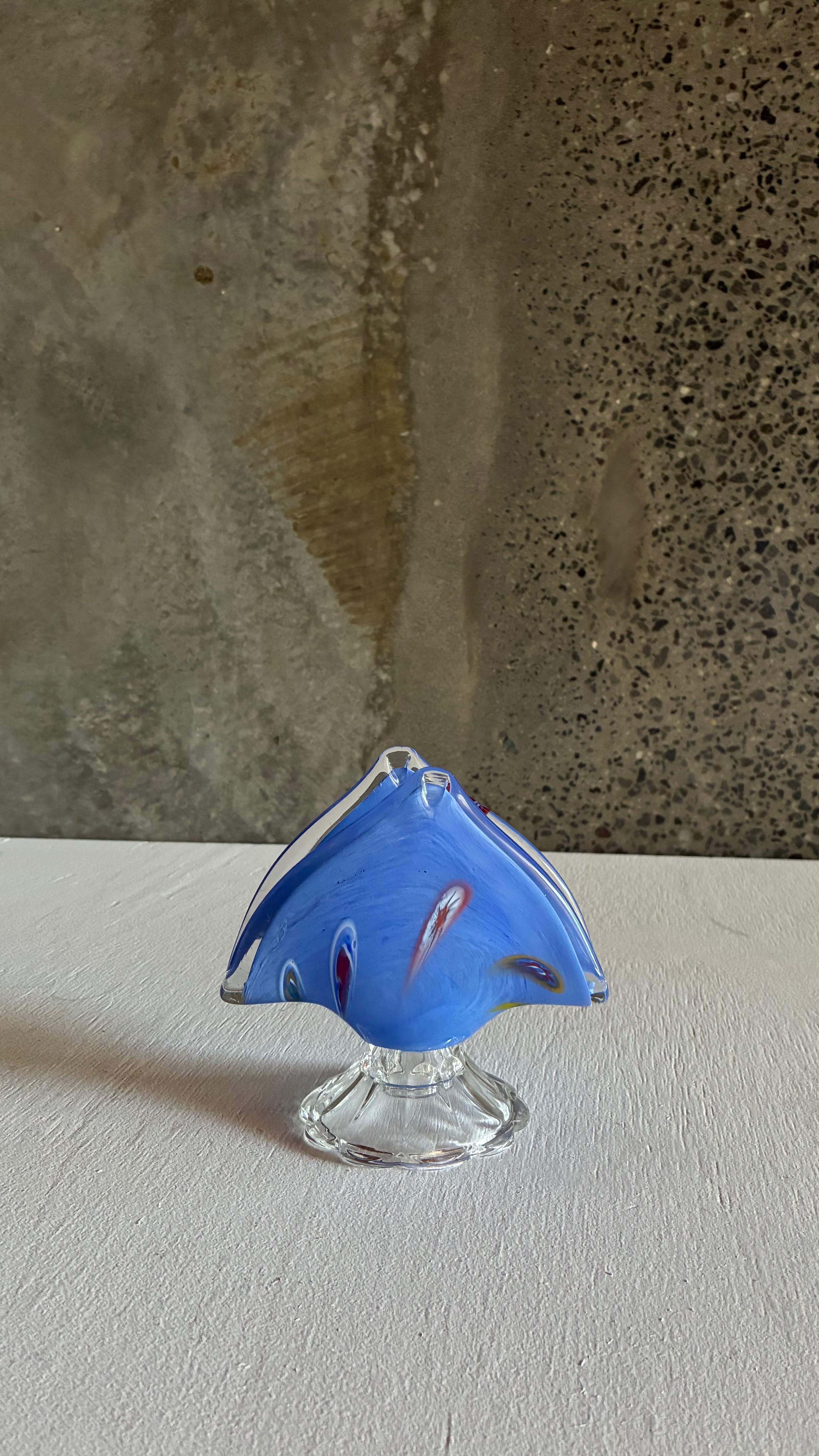 Murano Blue Glass pedestal Bowl and Fan vase