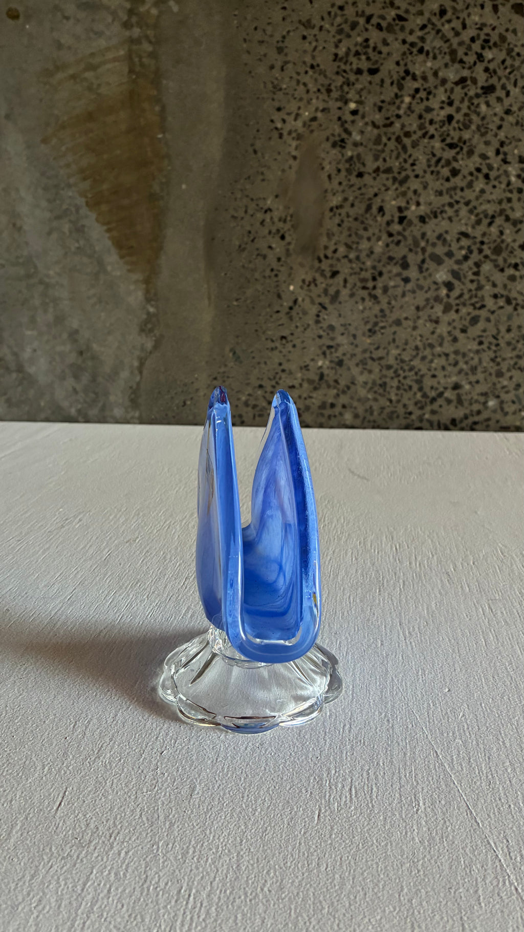 Murano Blue Glass pedestal Bowl and Fan vase