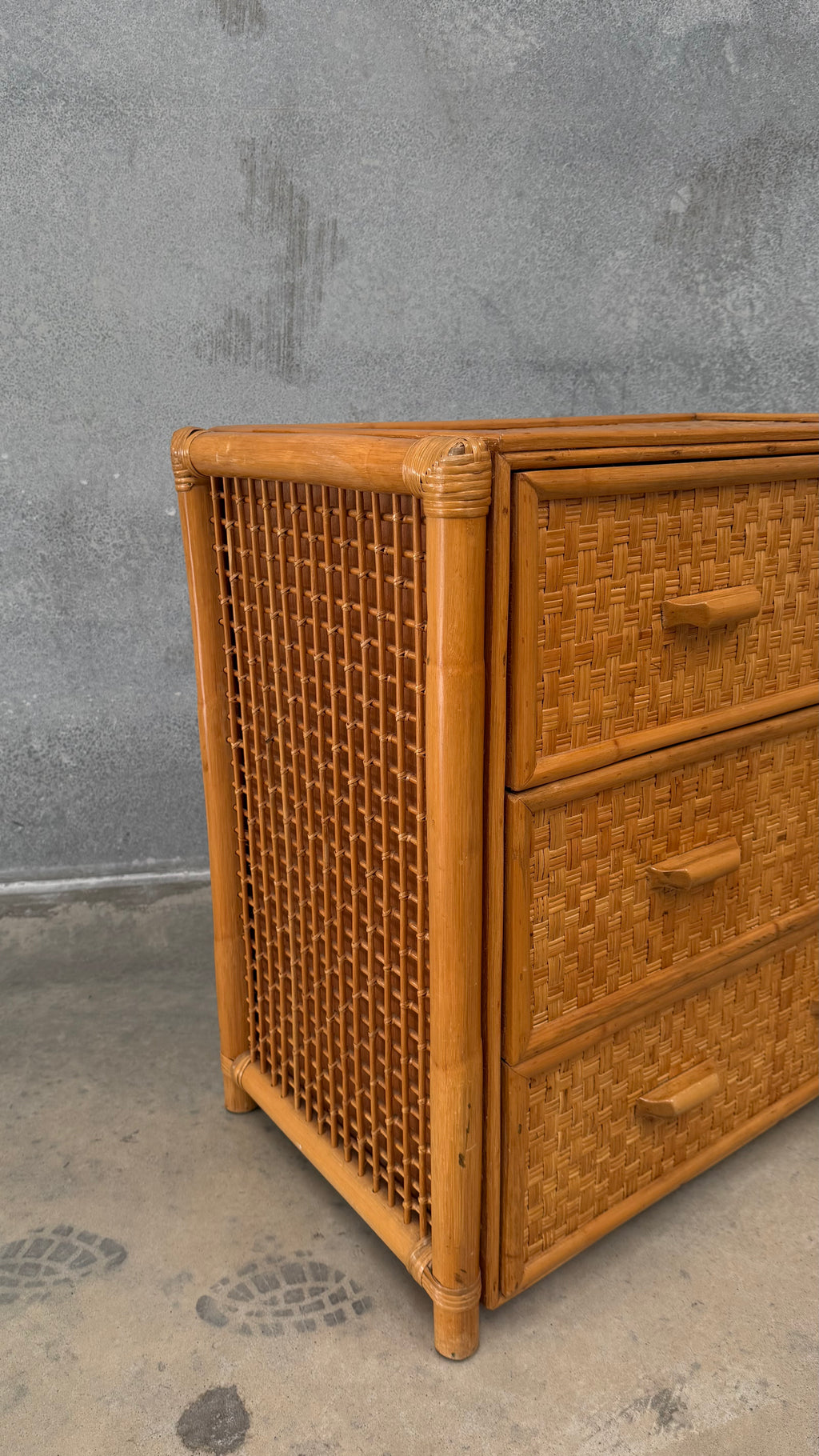 Rattan and Woven Cane Chest of Drawers