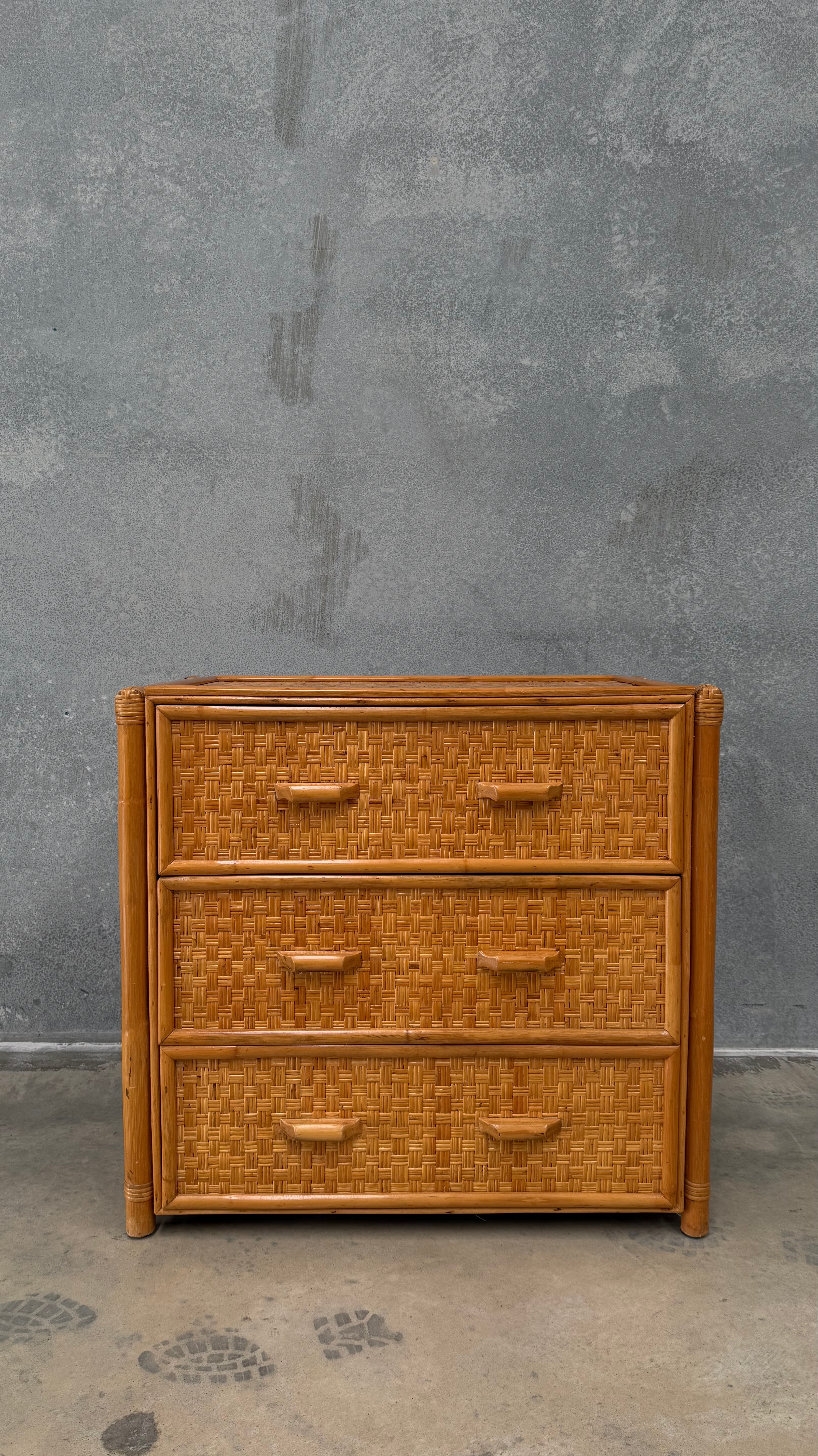 Rattan and Woven Cane Chest of Drawers