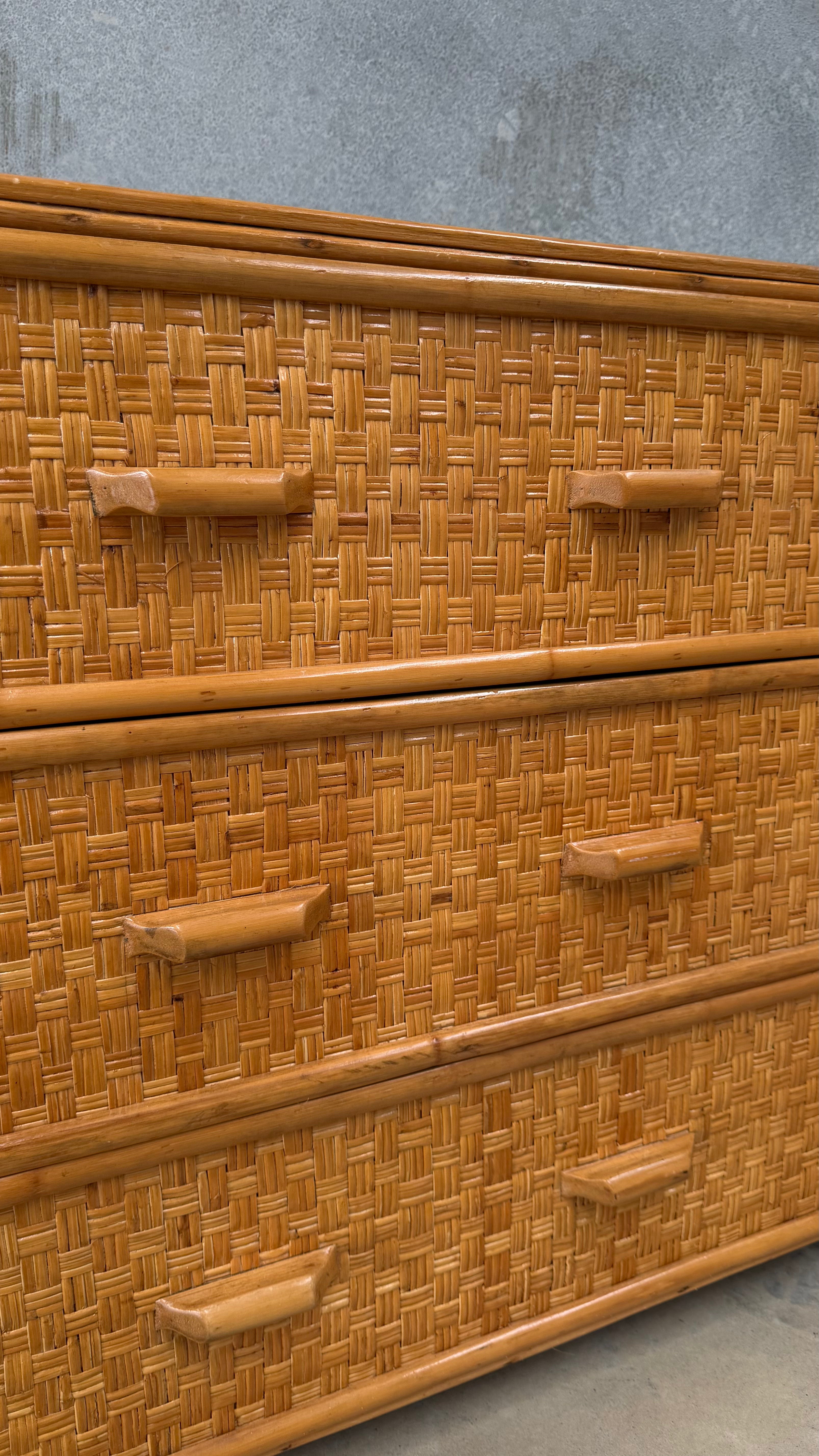 Rattan and Woven Cane Chest of Drawers