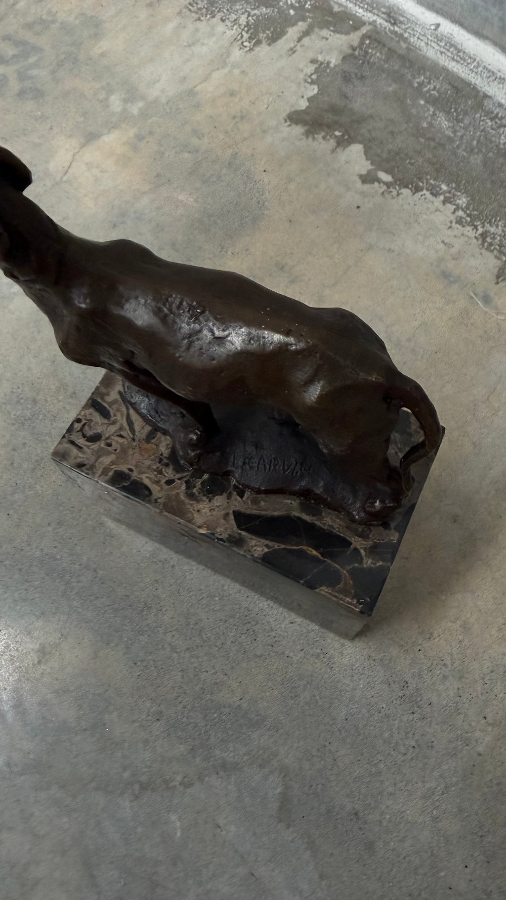 Bronze Dog Sculpture on Marble Base