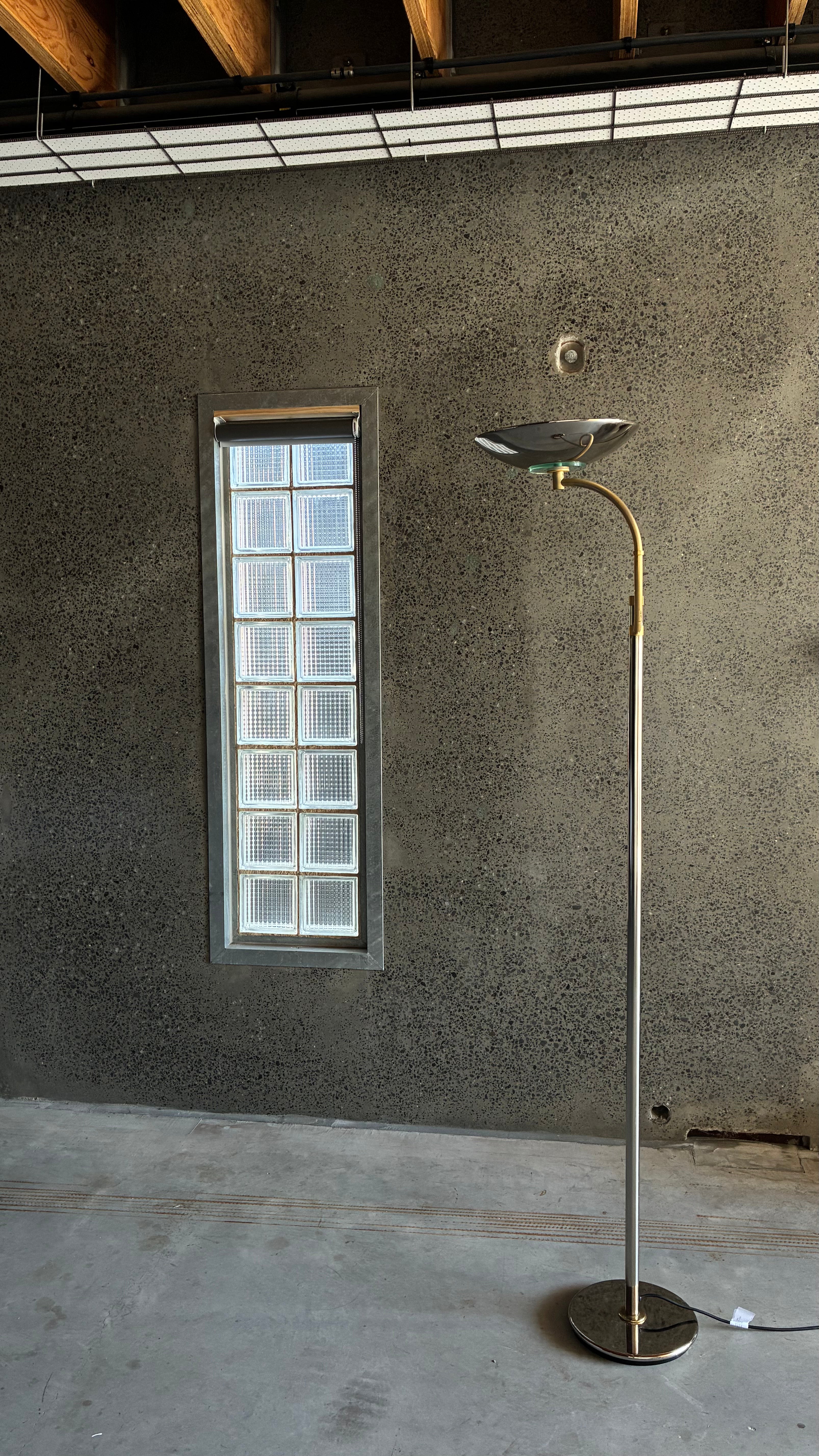 Italian Chrome and Brass Adjustable Floor Lamp, Italy 1980s