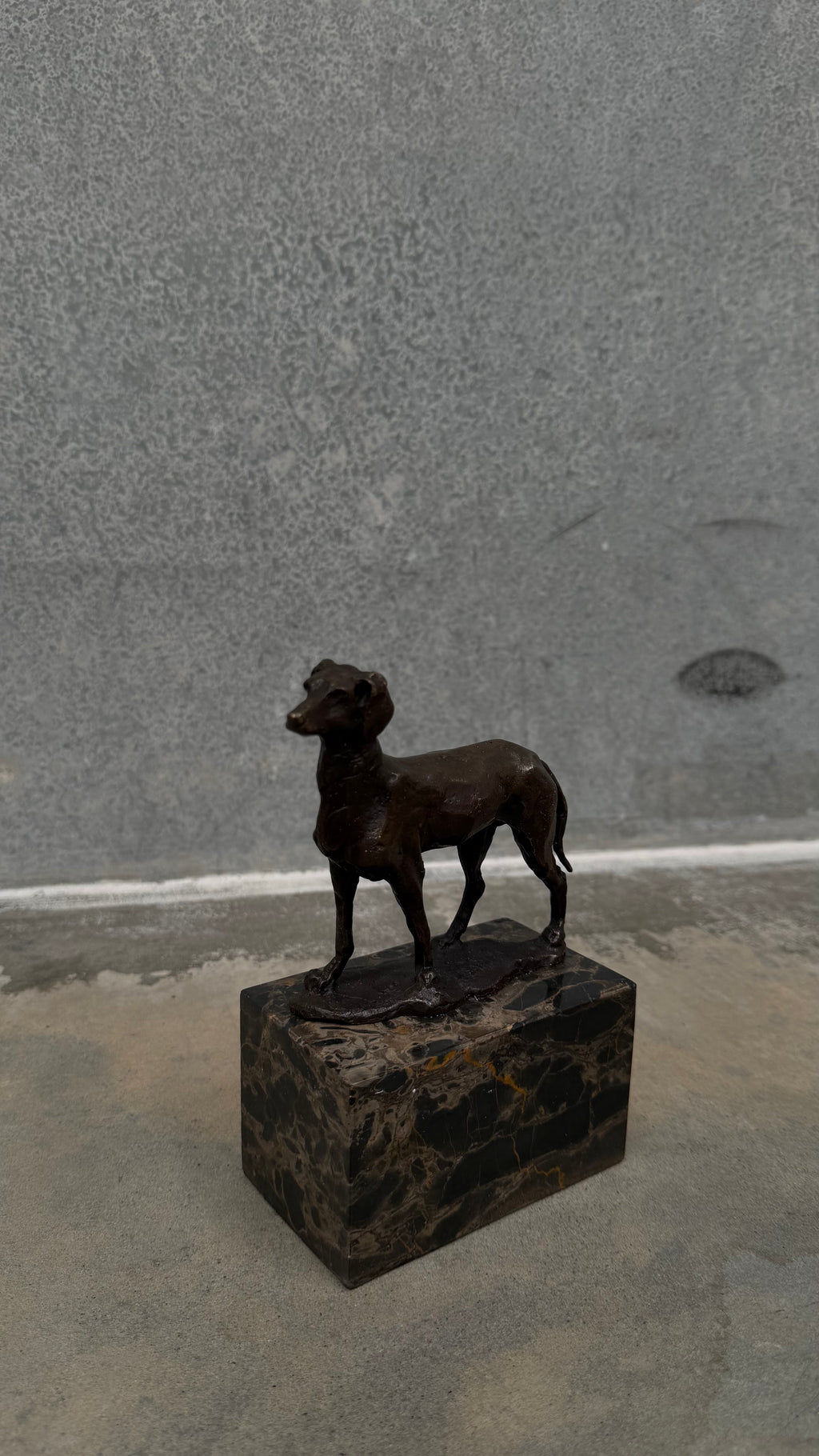 Bronze Dog Sculpture on Marble Base