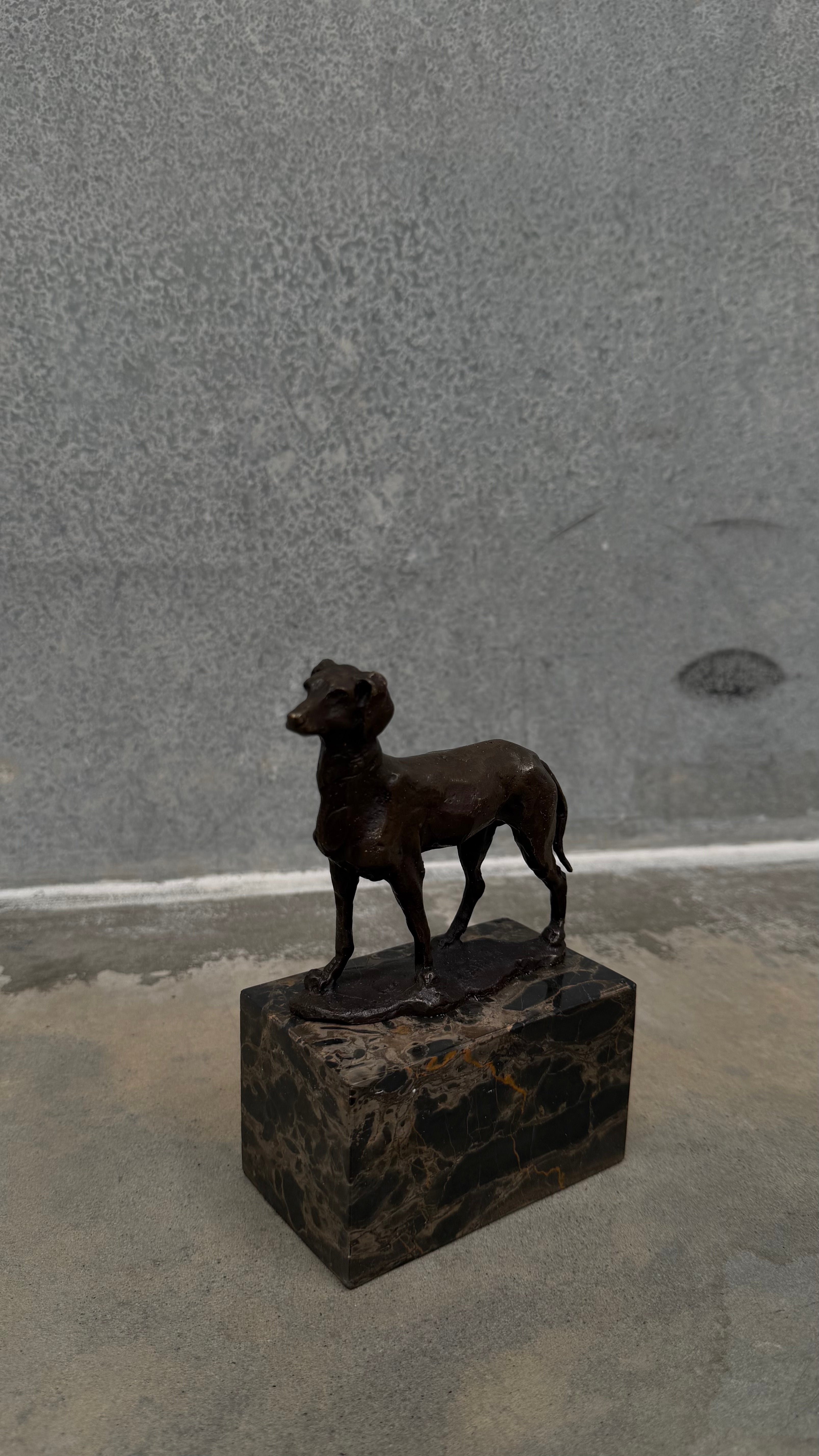 Bronze Dog Sculpture on Marble Base