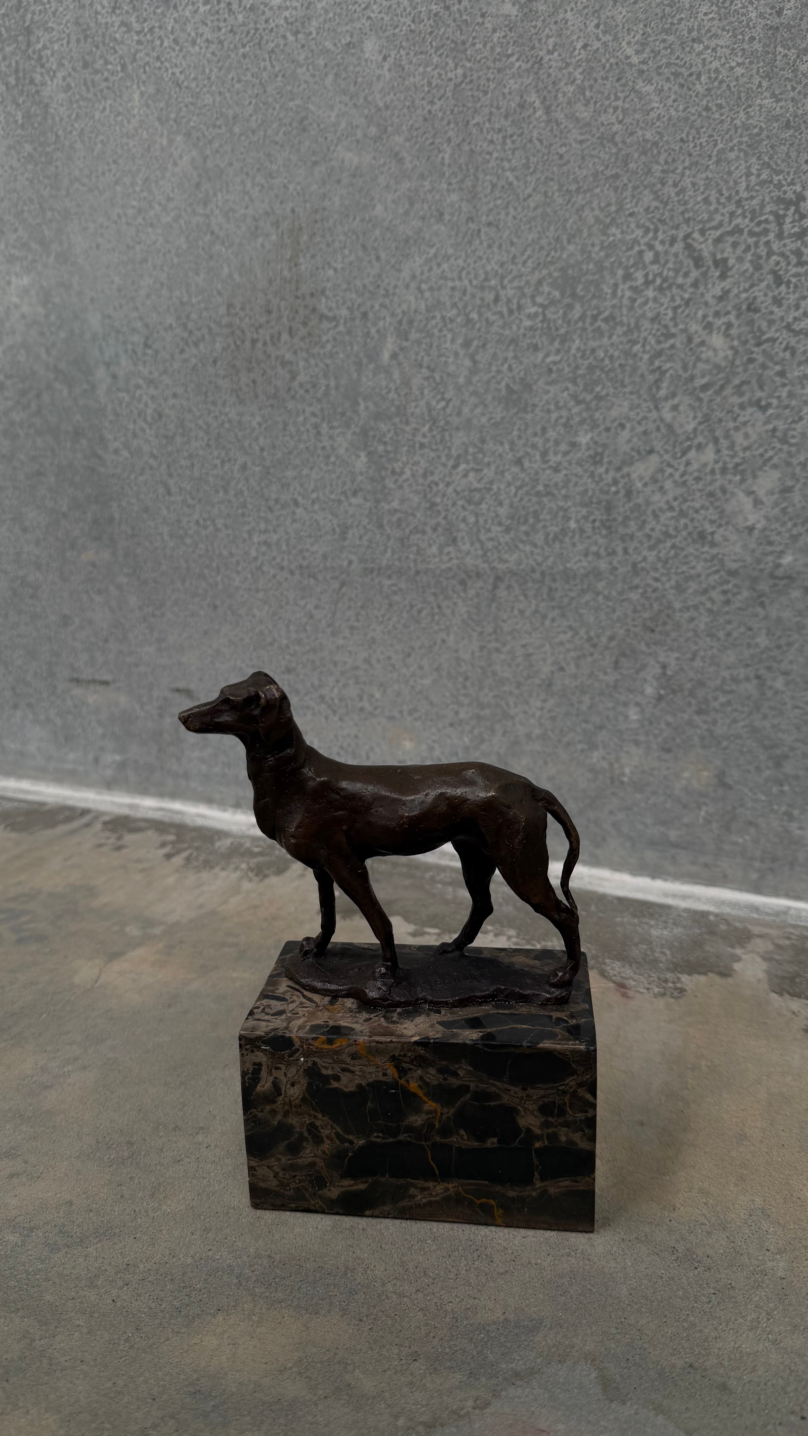 Bronze Dog Sculpture on Marble Base