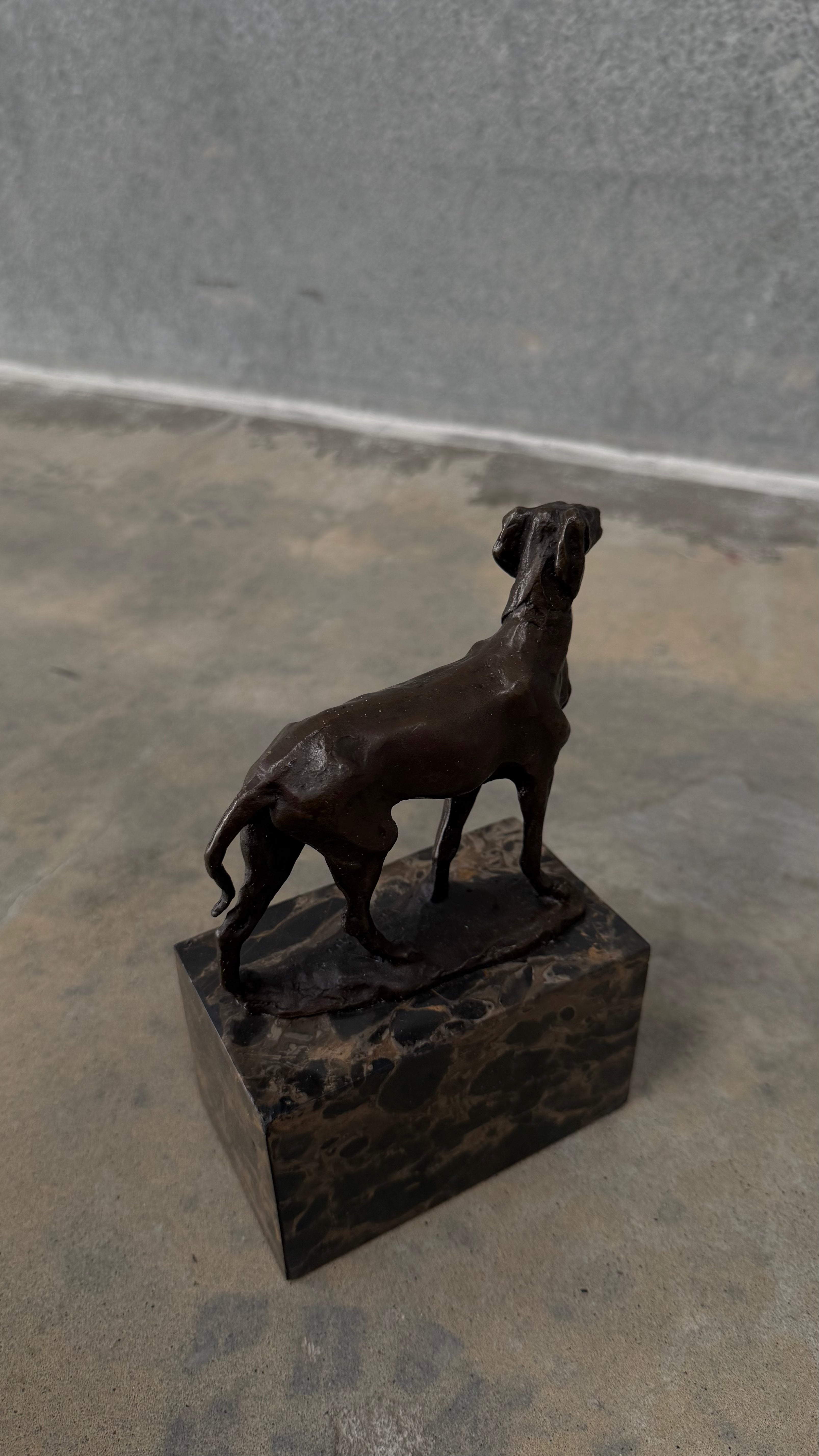 Bronze Dog Sculpture on Marble Base