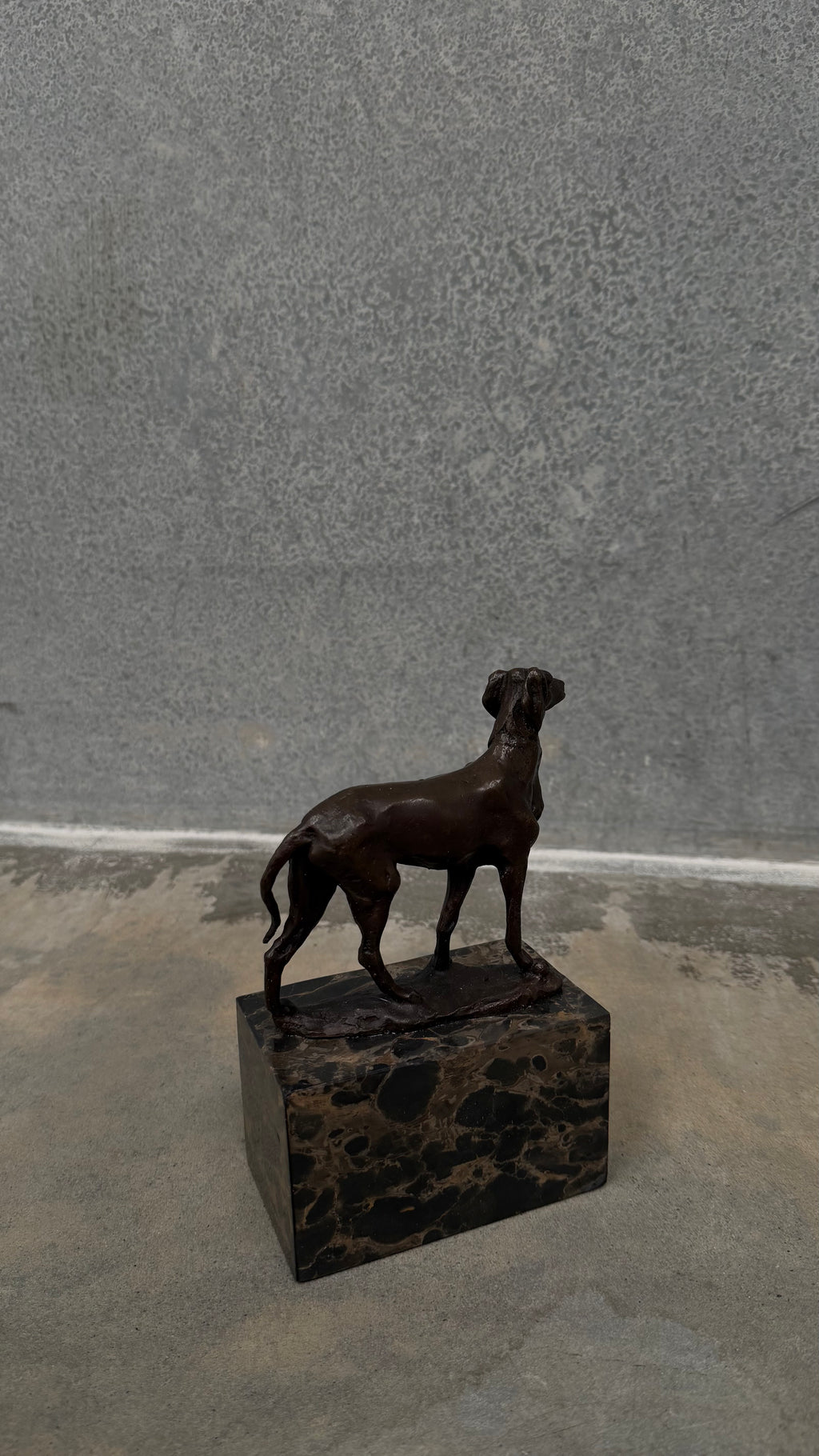Bronze Dog Sculpture on Marble Base
