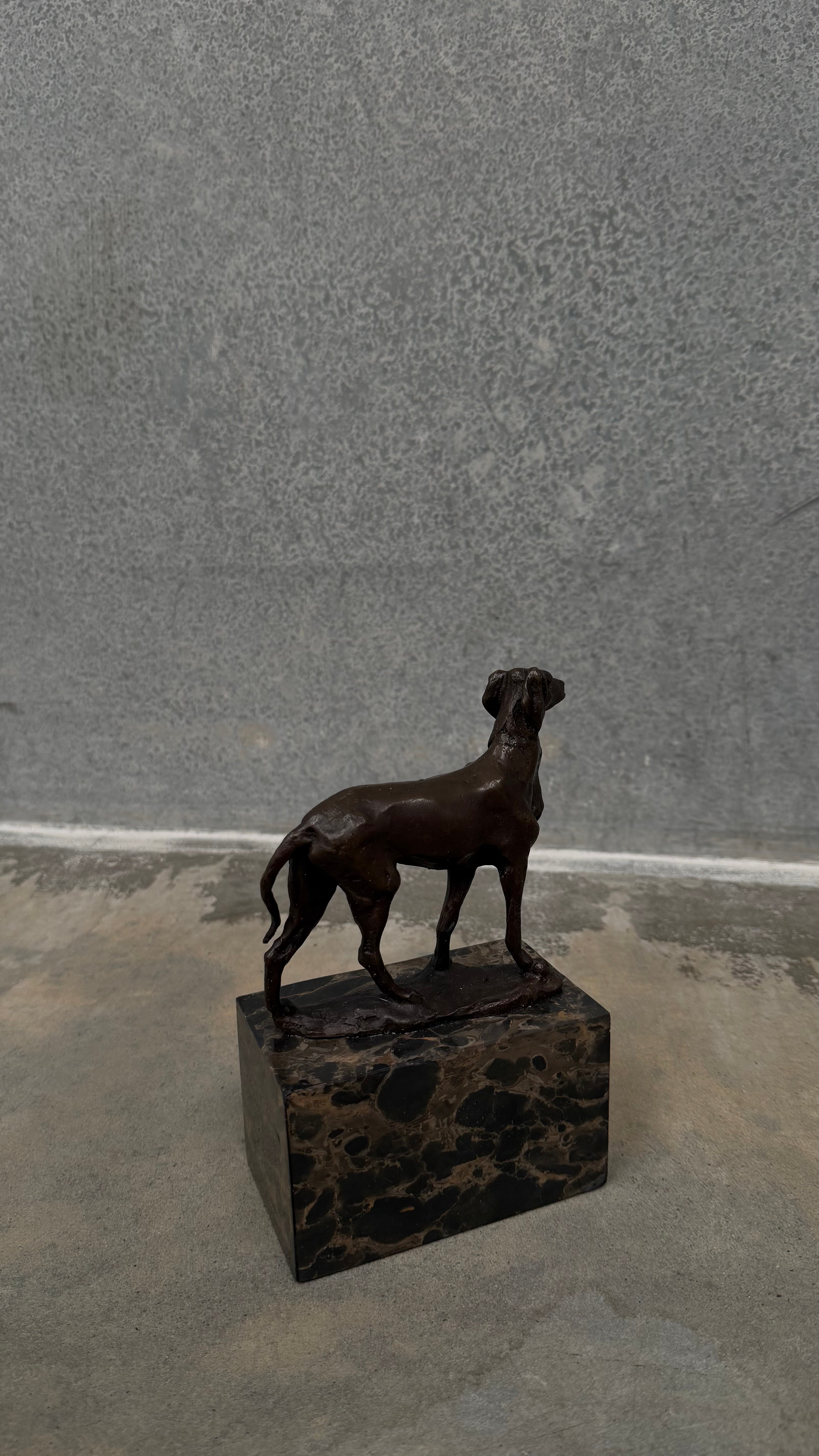 Bronze Dog Sculpture on Marble Base