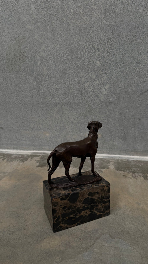 Bronze Dog Sculpture on Marble Base