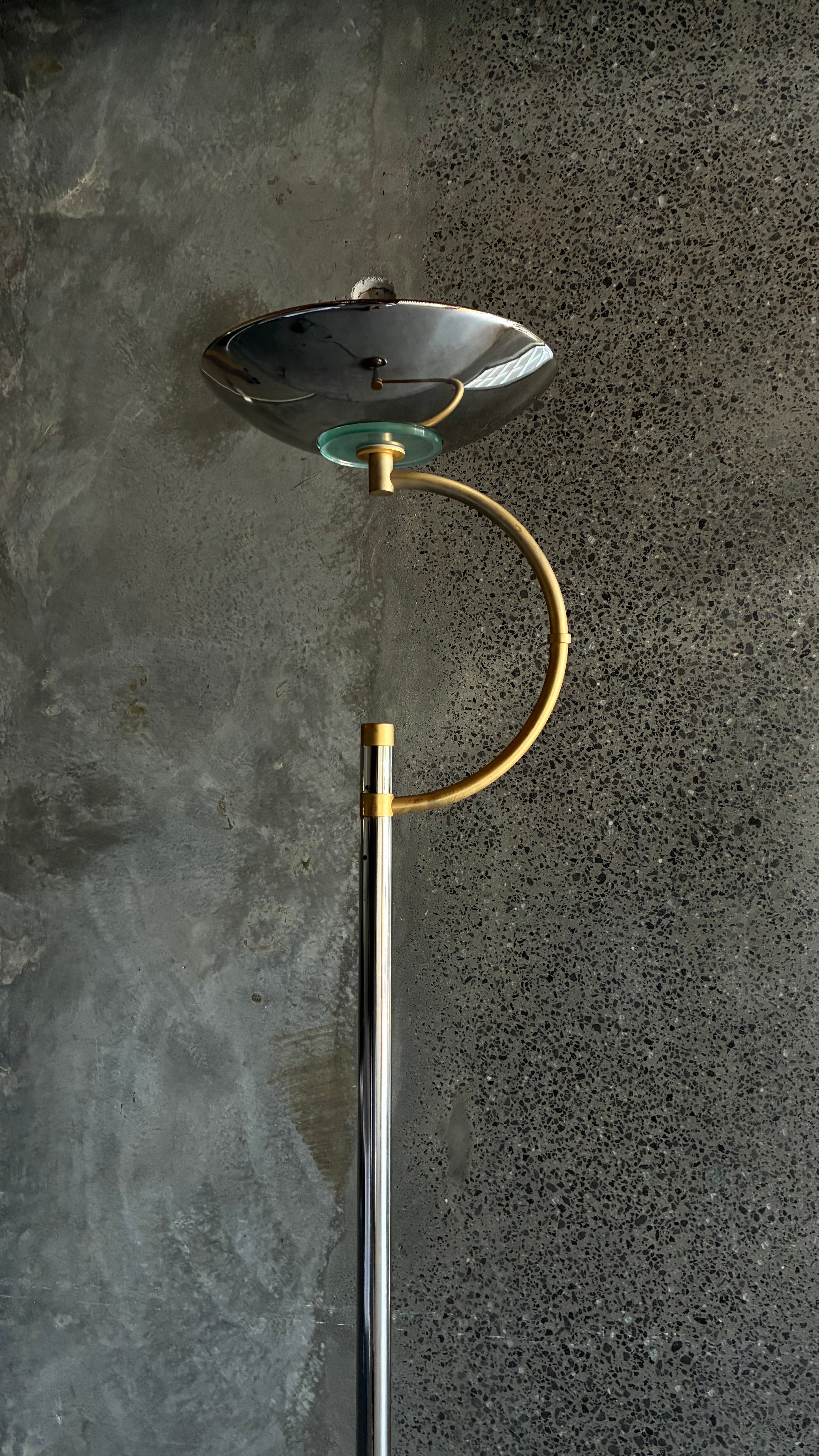 Italian Chrome and Brass Adjustable Floor Lamp, Italy 1980s