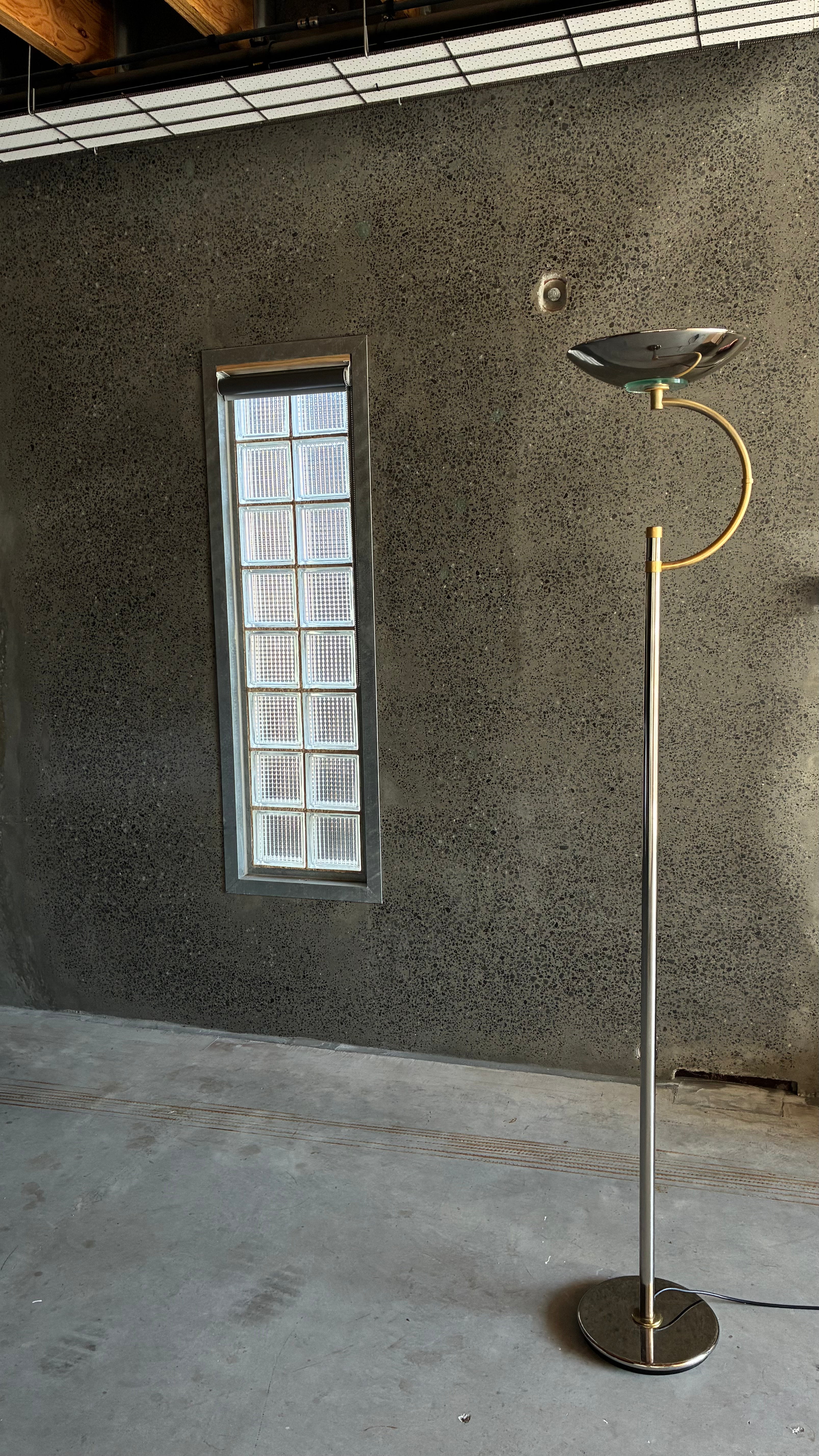 Italian Chrome and Brass Adjustable Floor Lamp, Italy 1980s