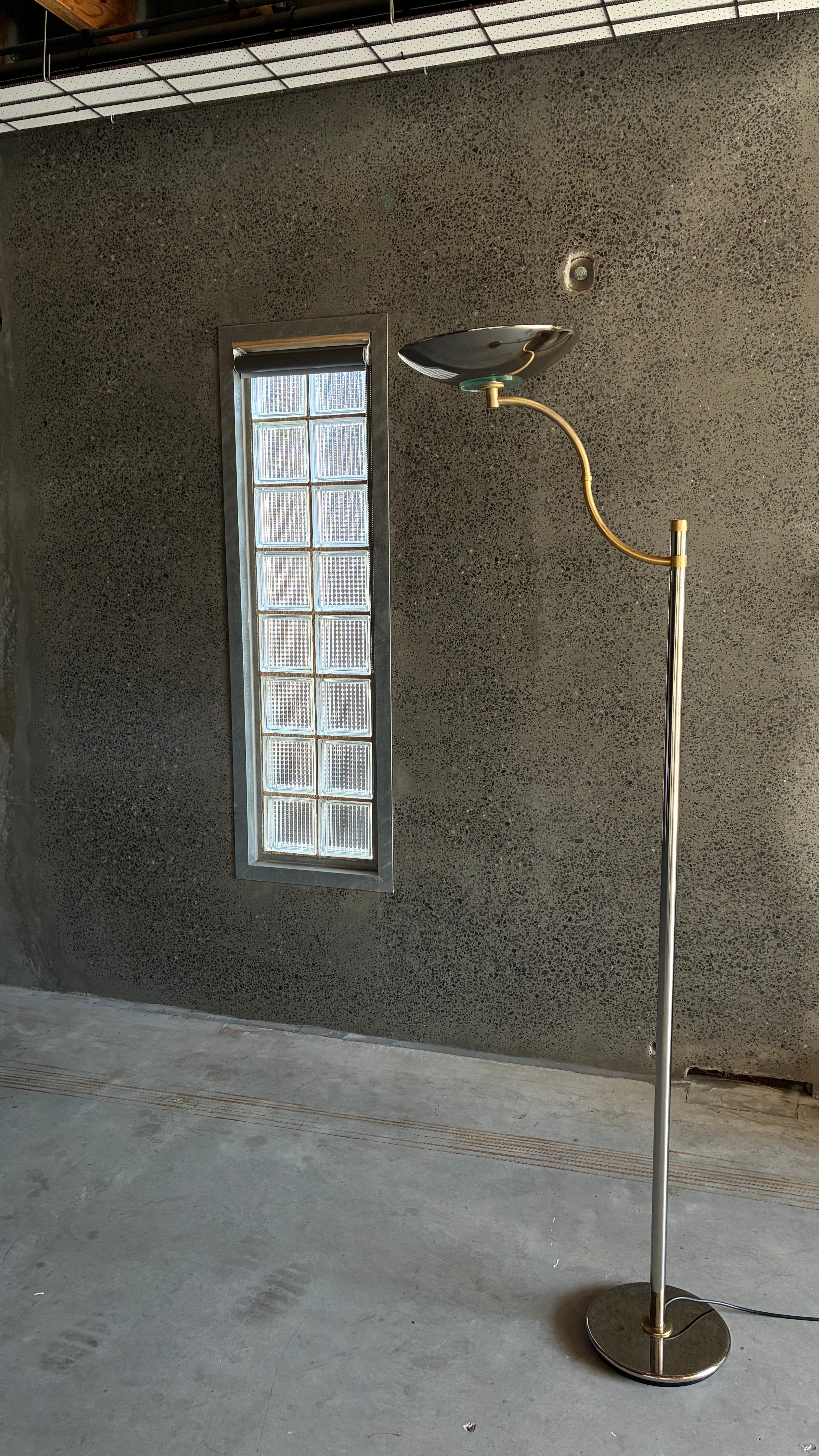 Italian Chrome and Brass Adjustable Floor Lamp, Italy 1980s
