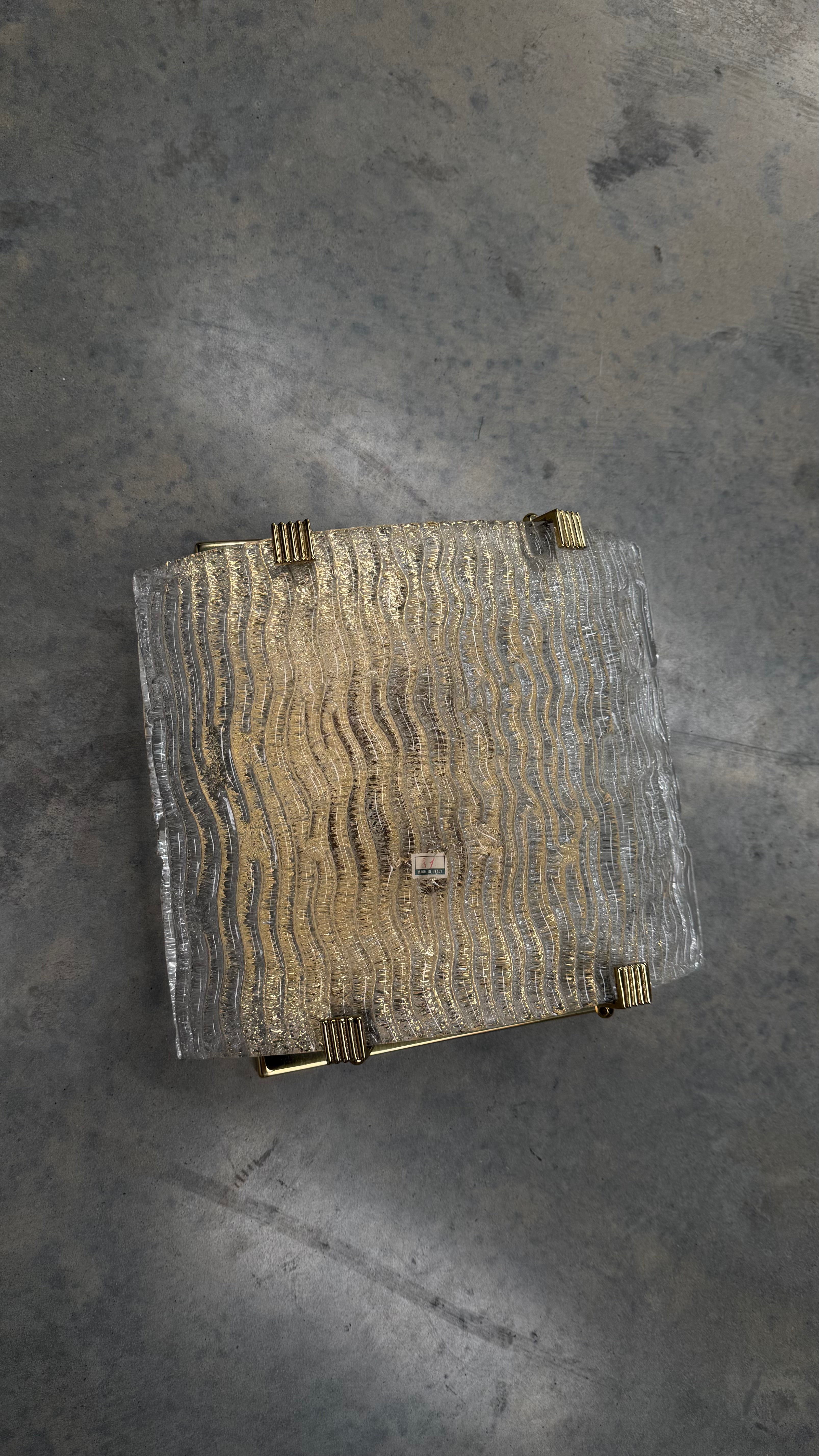 1970s Italian Murano Glass and Brass Wall Sconces