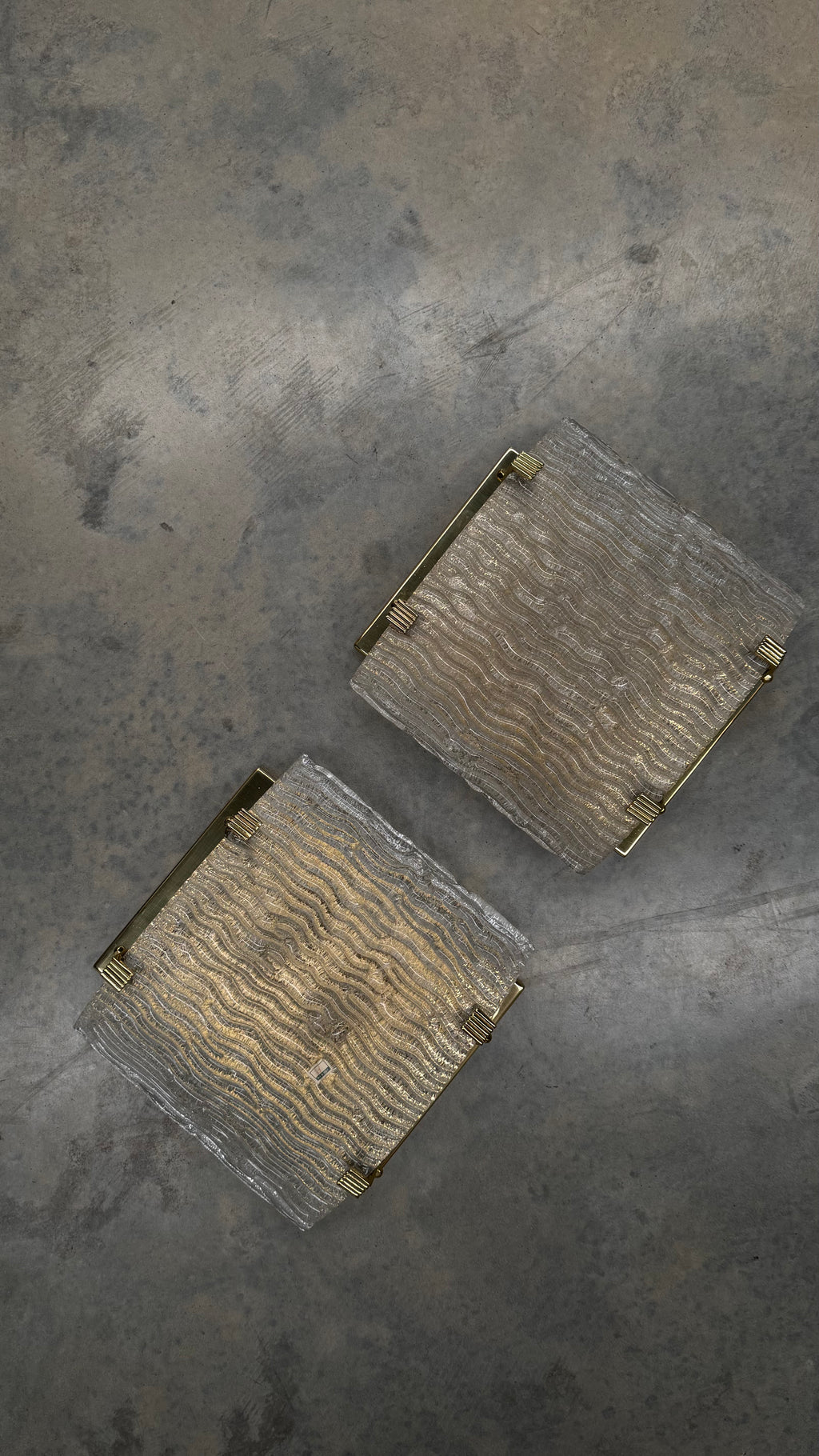 1970s Italian Murano Glass and Brass Wall Sconces