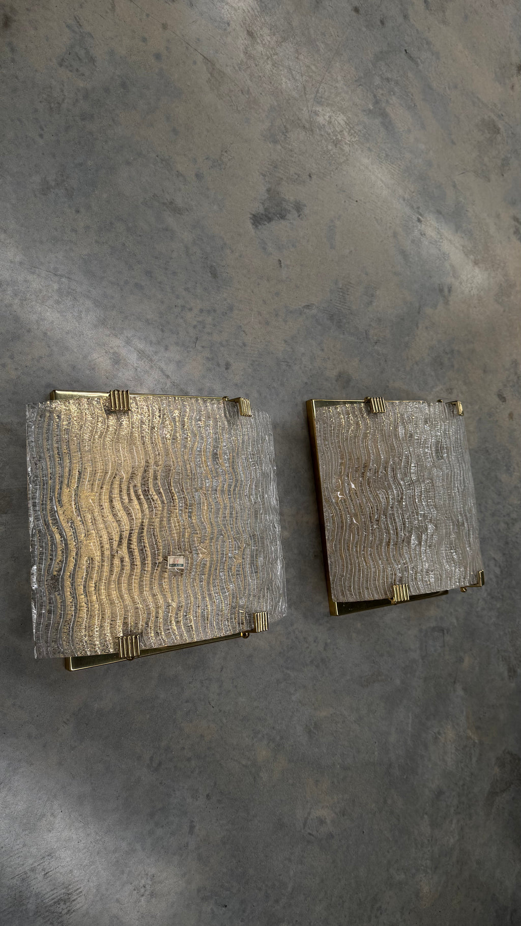 1970s Italian Murano Glass and Brass Wall Sconces