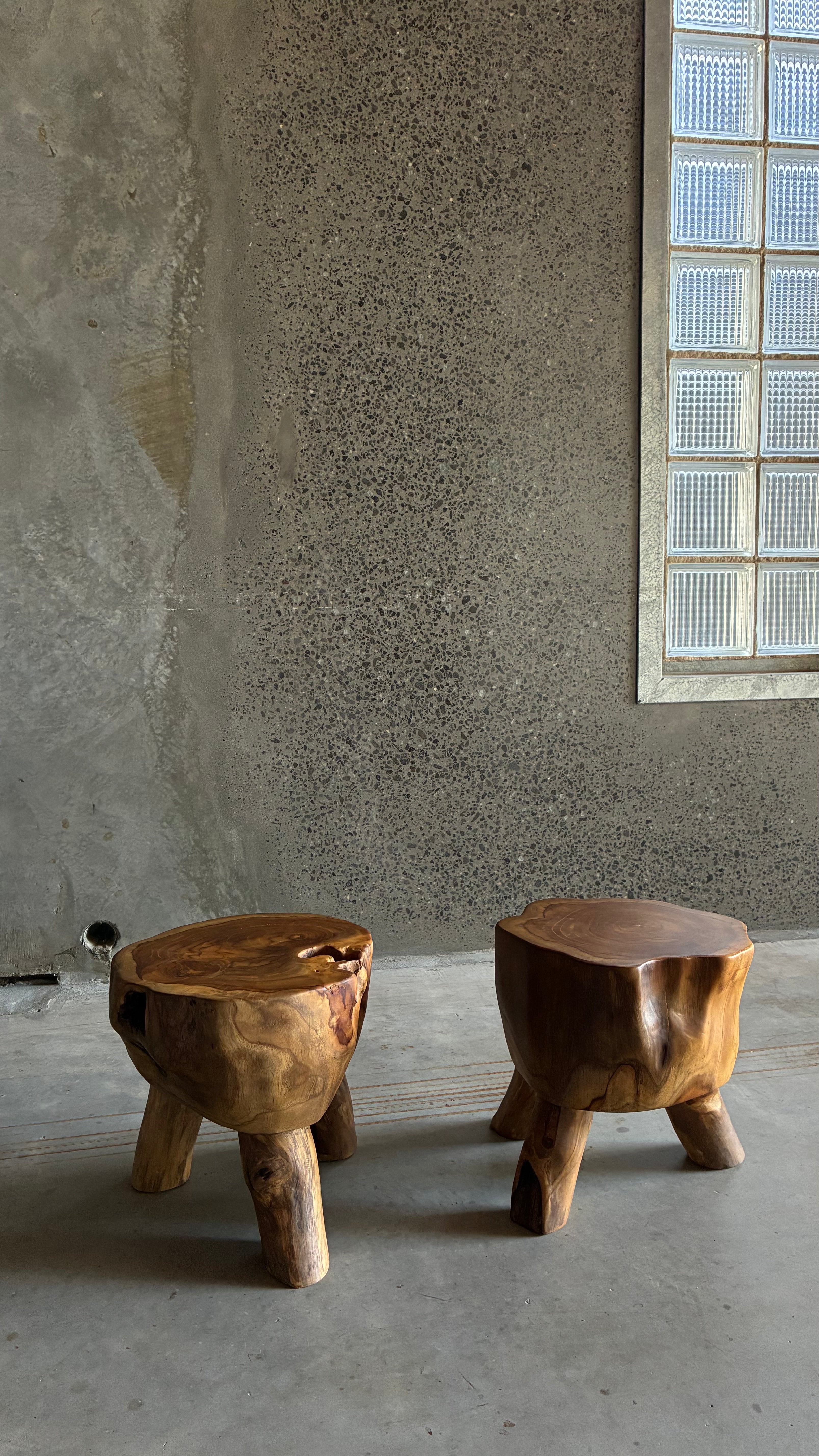 Pair of Sculptural Teak Root Stools