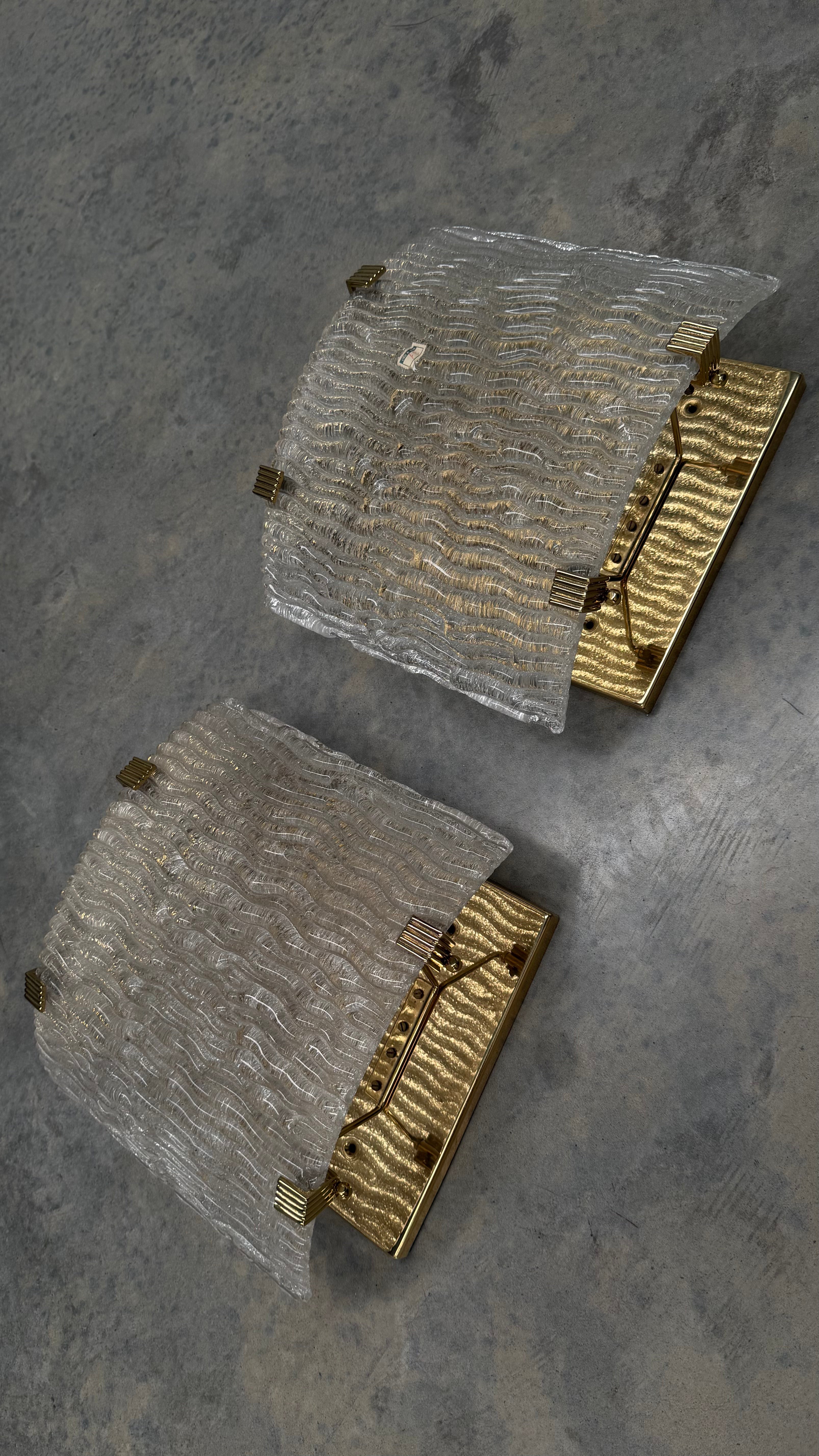 1970s Italian Murano Glass and Brass Wall Sconces