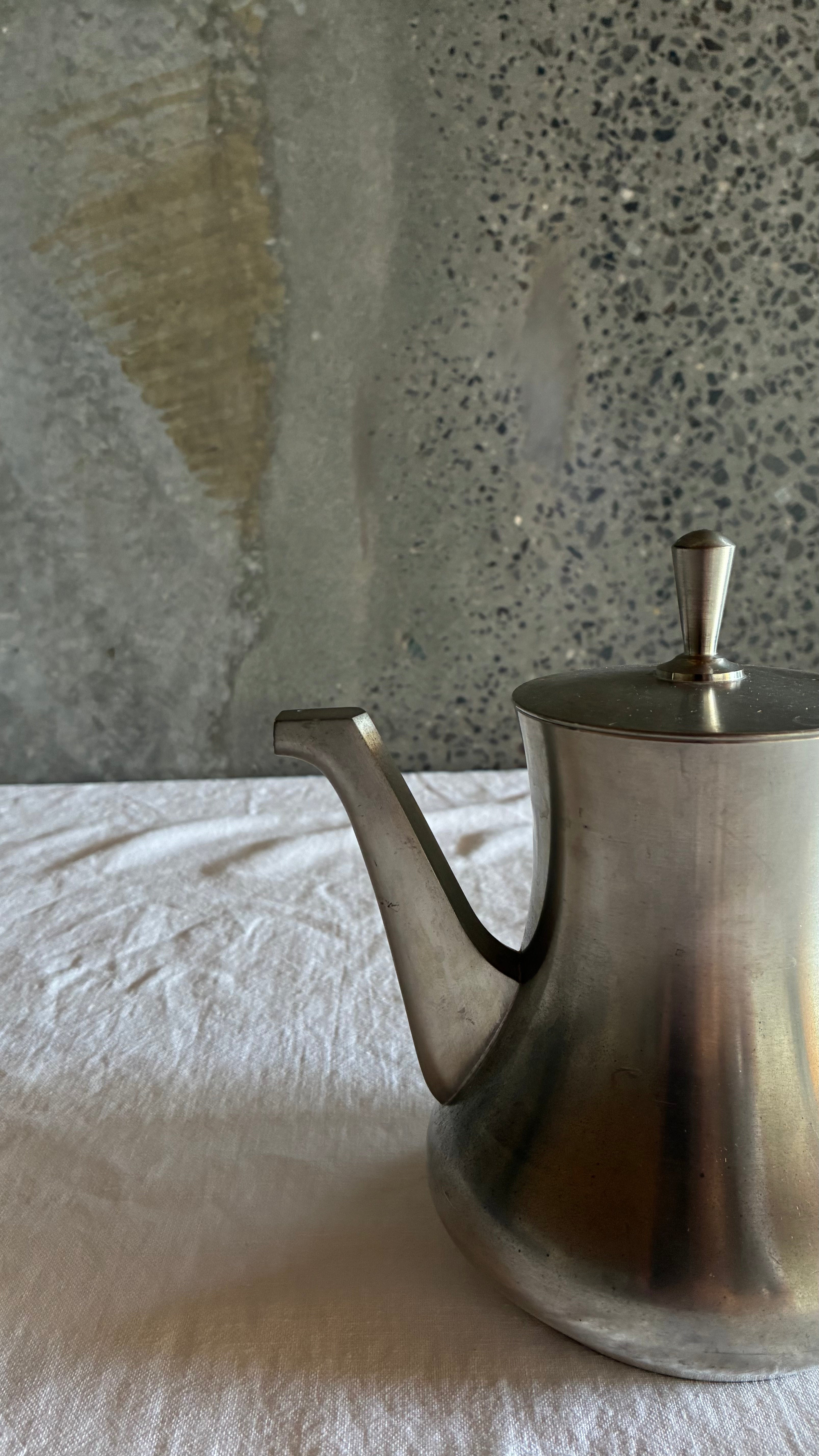 Modernist Selangor Pewter Tea Pot with Woven Rattan Handle