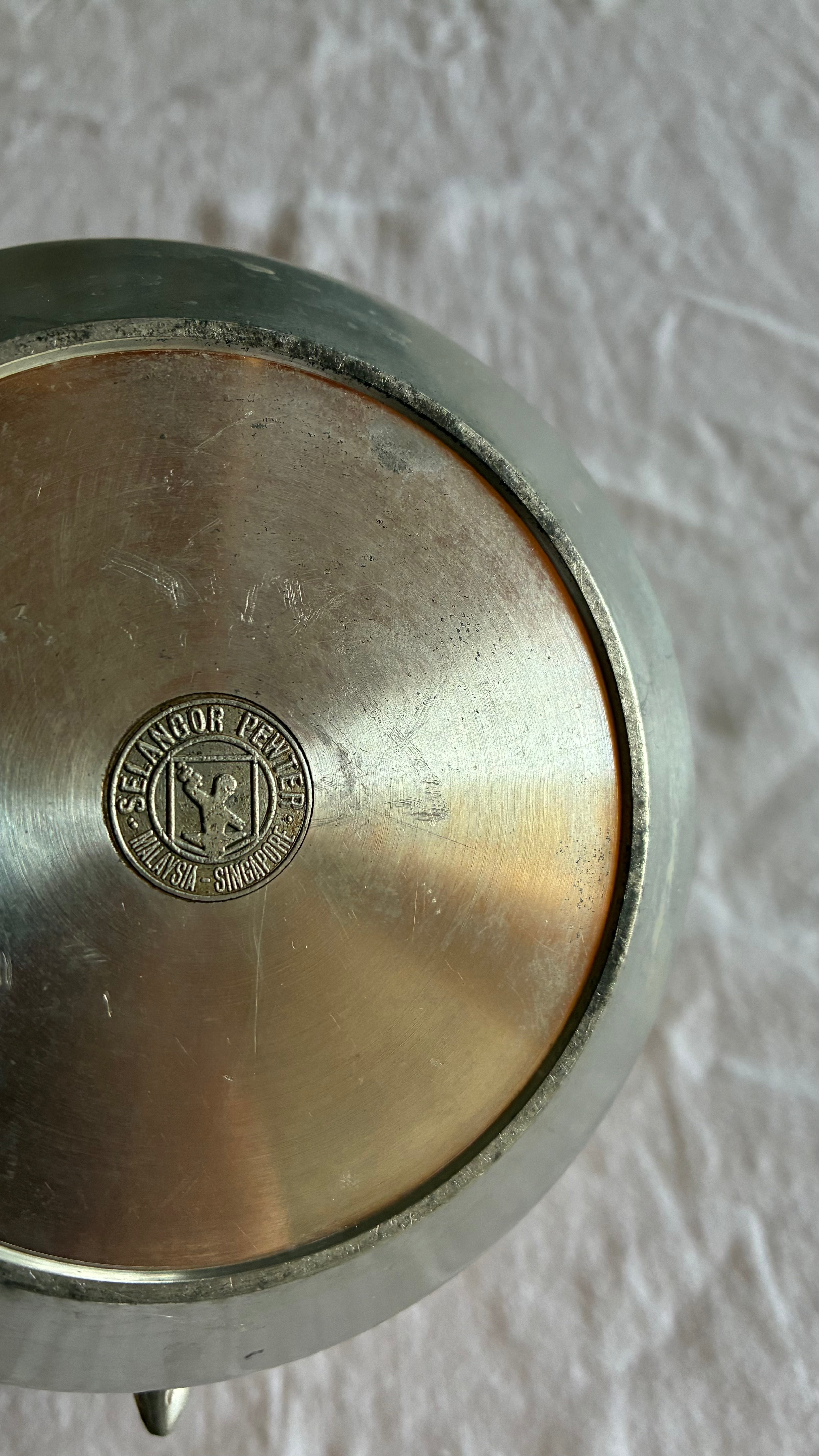 Modernist Selangor Pewter Tea Pot with Woven Rattan Handle