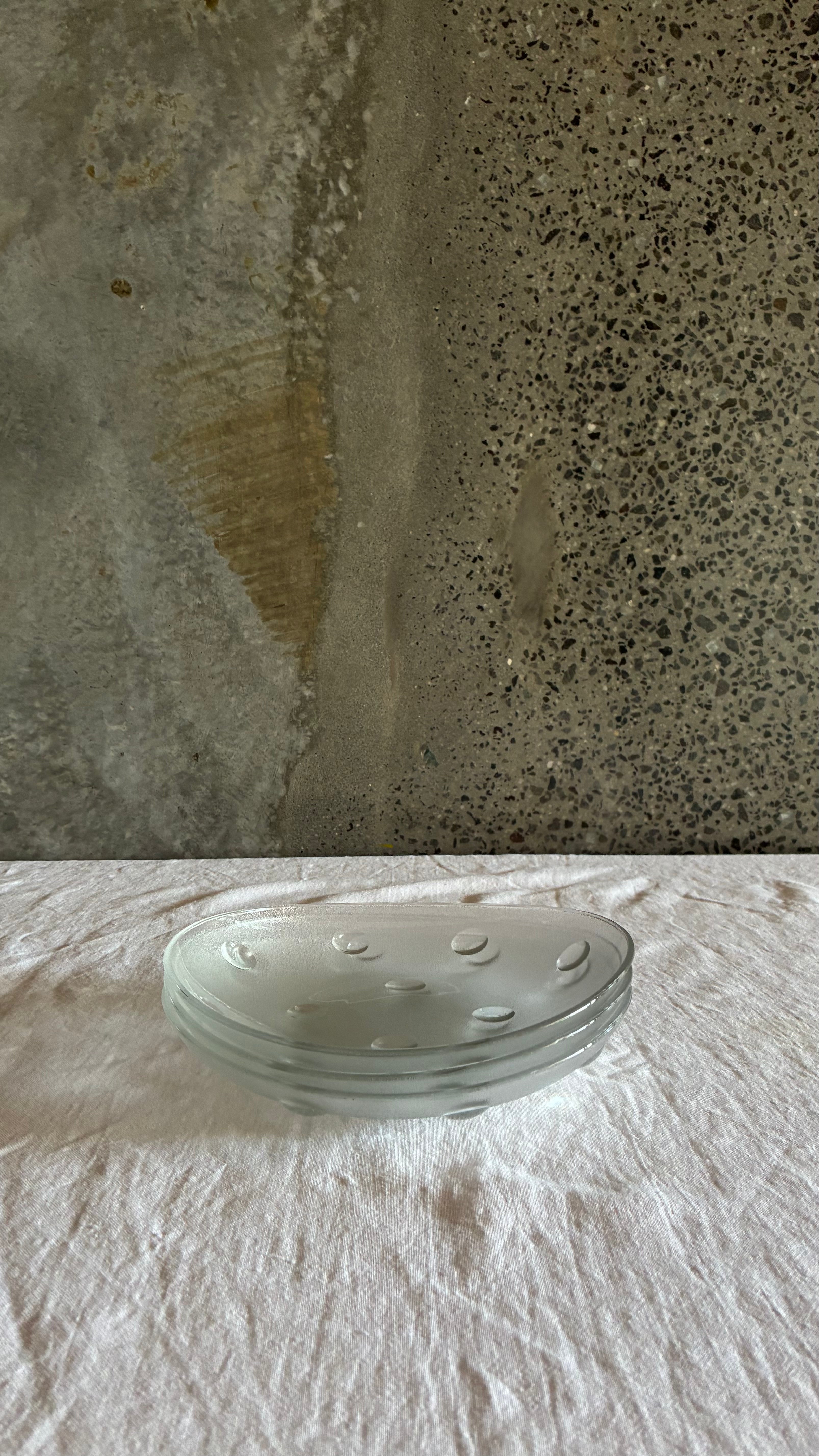 Set of Three Frosted Glass Serving Dishes with Applied Dots 1970s