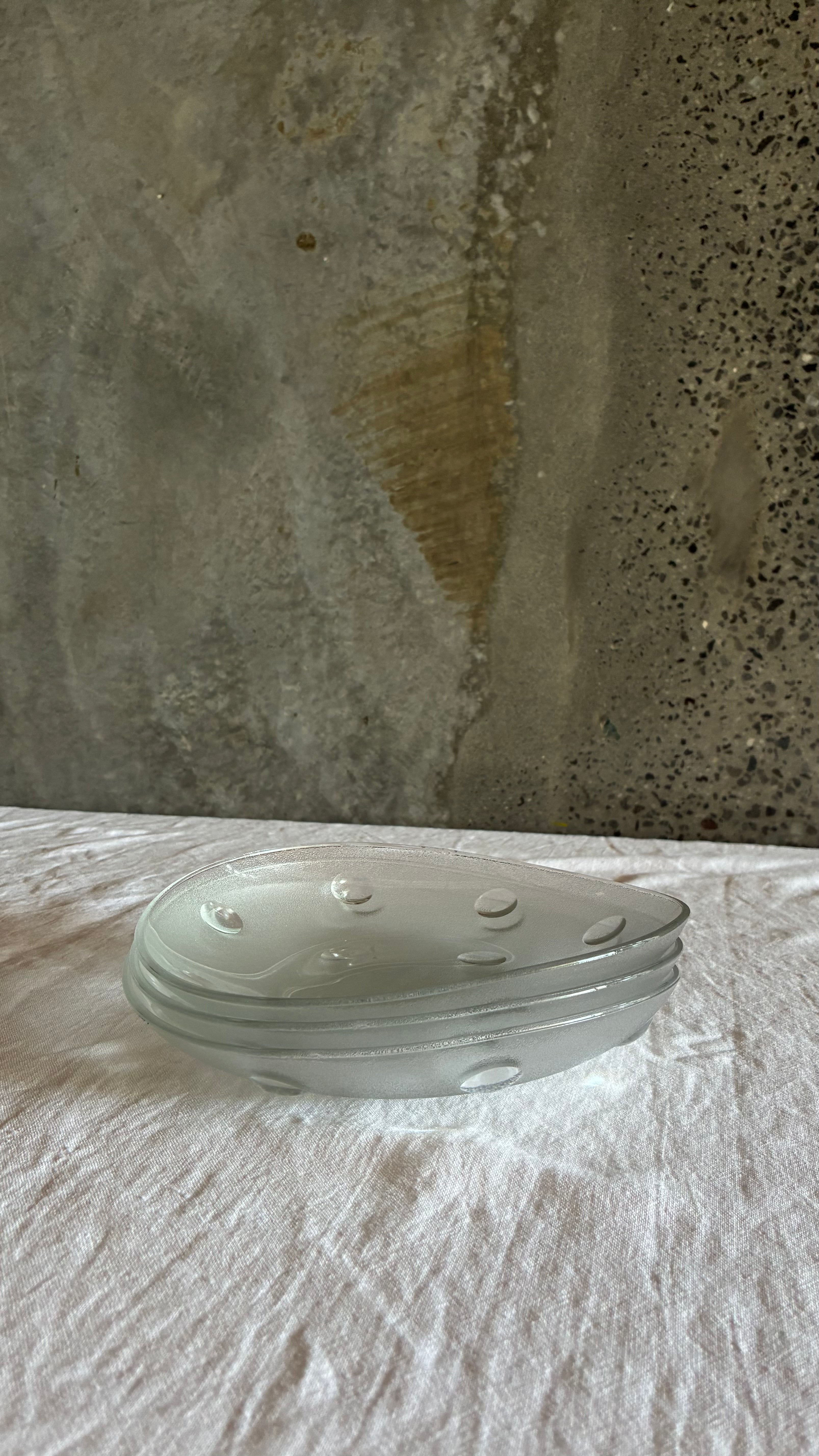 Set of Three Frosted Glass Serving Dishes with Applied Dots 1970s