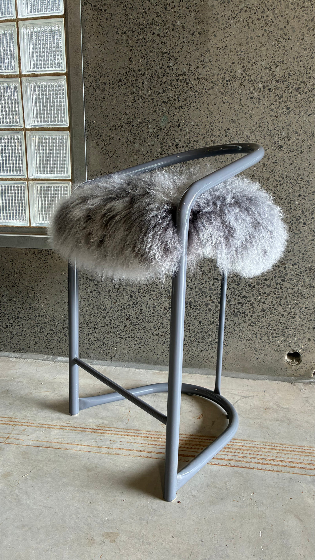 COUNTER STOOLS WITH MONGOLIAN UPHOLSTERY (PAIR)