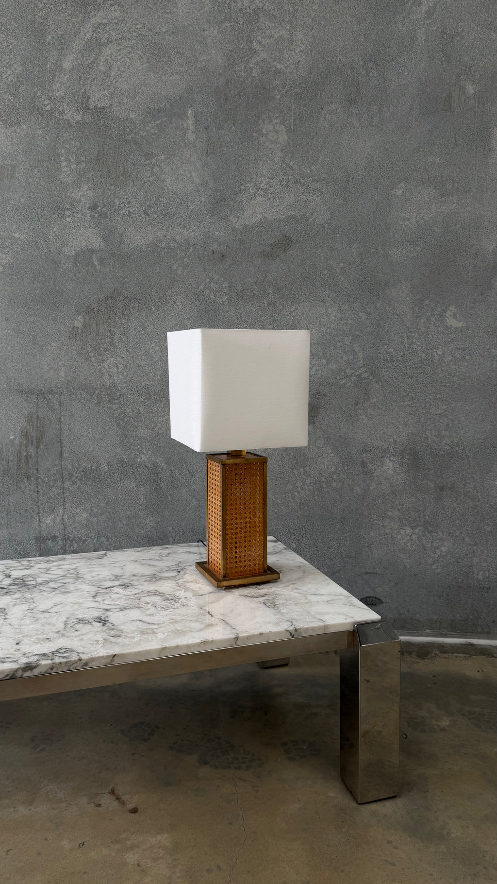 Brass, Plexiglass and Vienna Cane Table Lamp 1970s