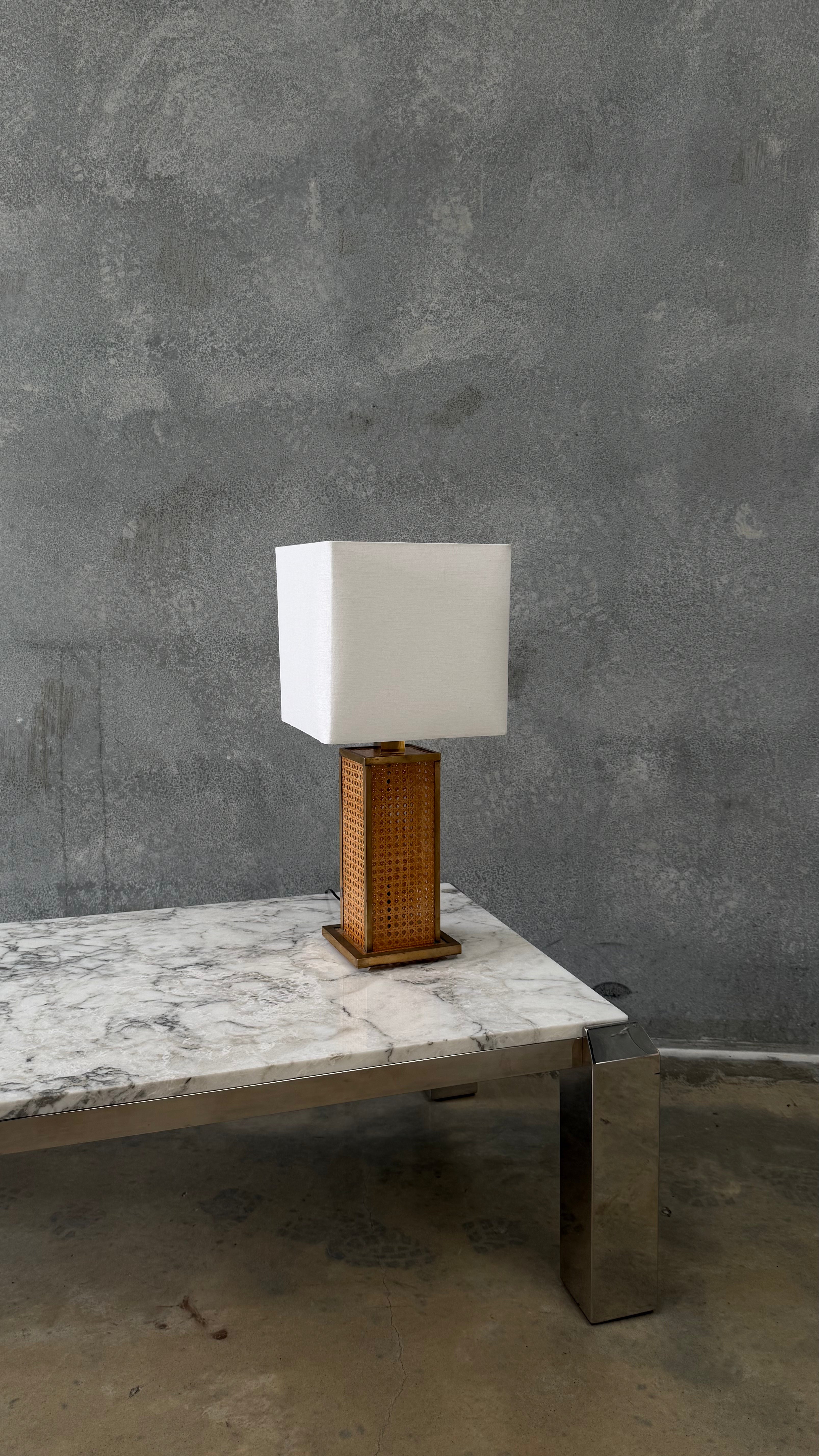 Brass, Plexiglass and Vienna Cane Table Lamp 1970s