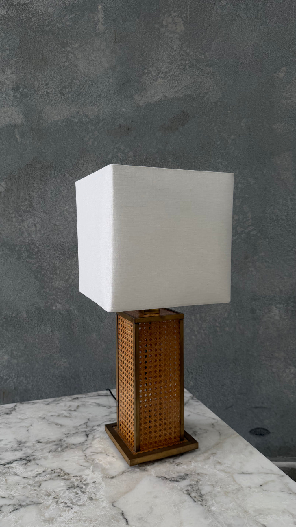 Brass, Plexiglass and Vienna Cane Table Lamp 1970s