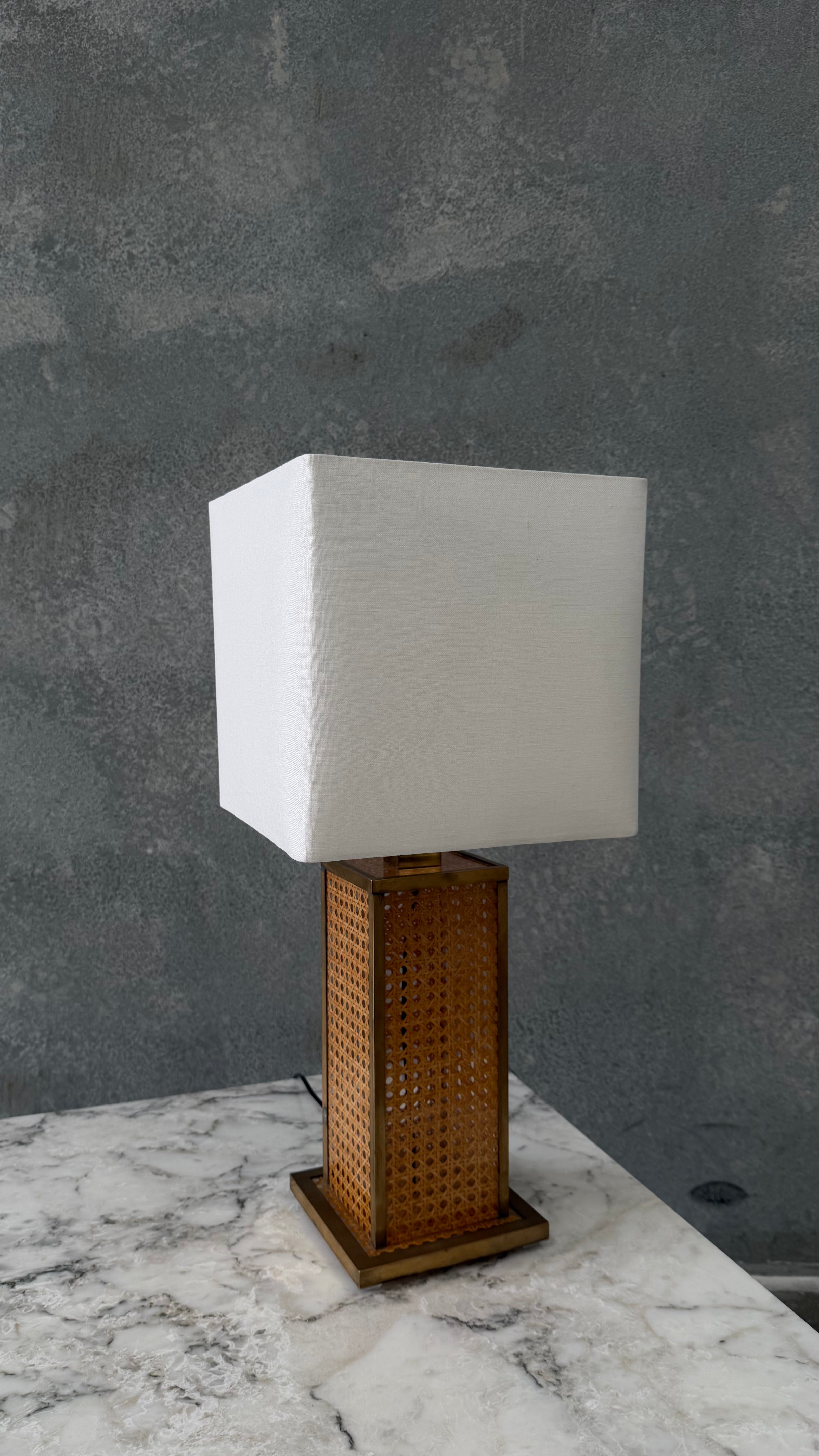 Brass, Plexiglass and Vienna Cane Table Lamp 1970s