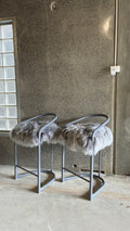 COUNTER STOOLS WITH MONGOLIAN UPHOLSTERY (PAIR)