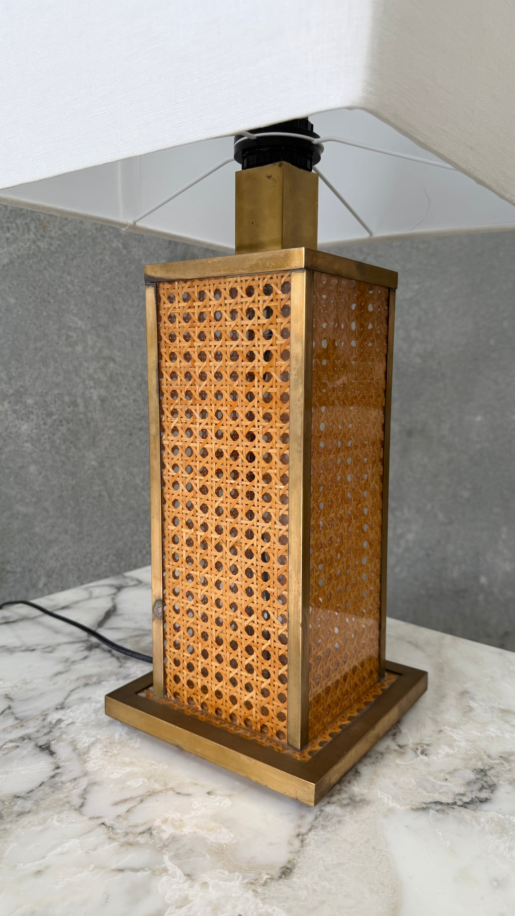 Brass, Plexiglass and Vienna Cane Table Lamp 1970s