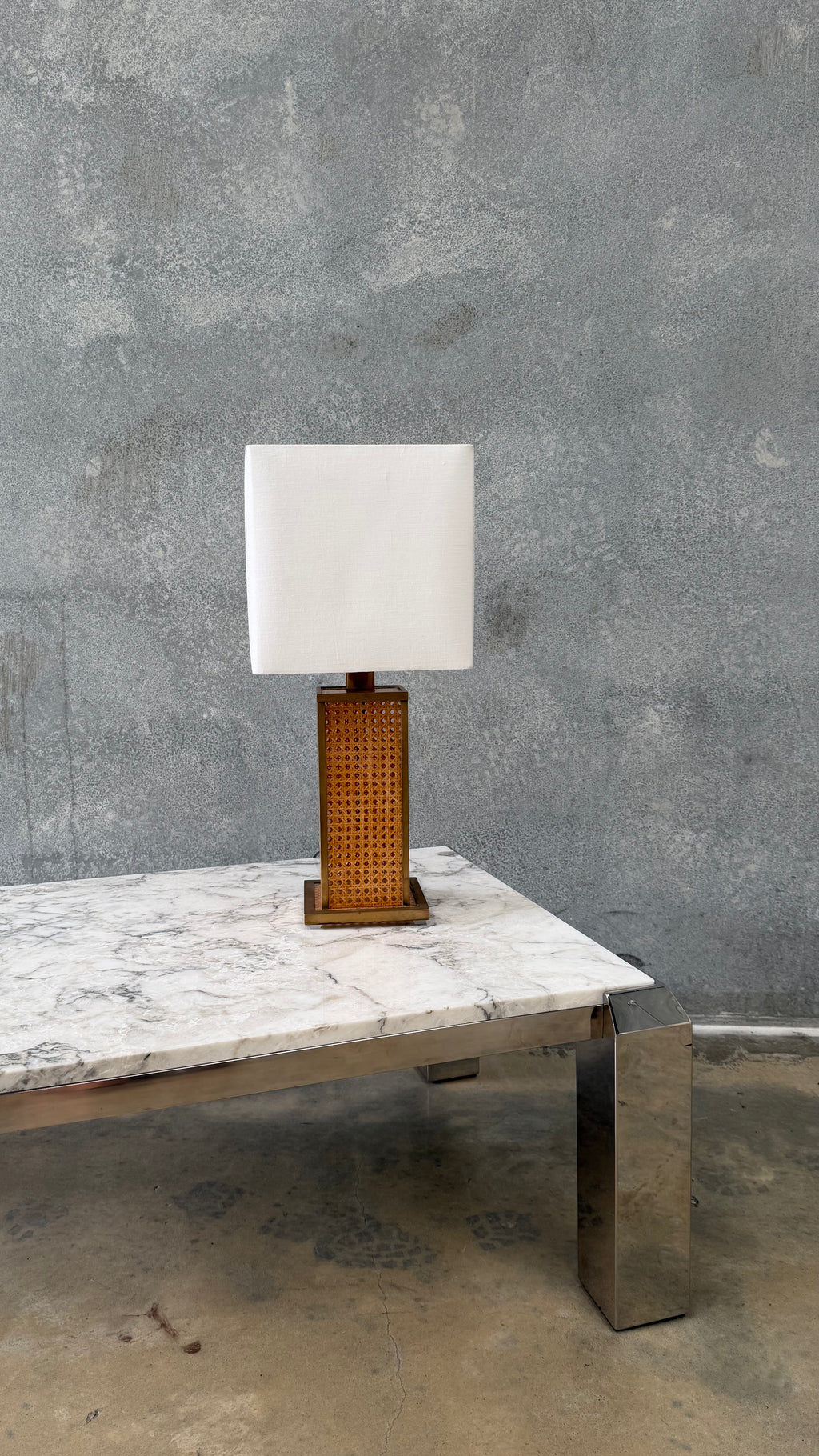 Brass, Plexiglass and Vienna Cane Table Lamp 1970s