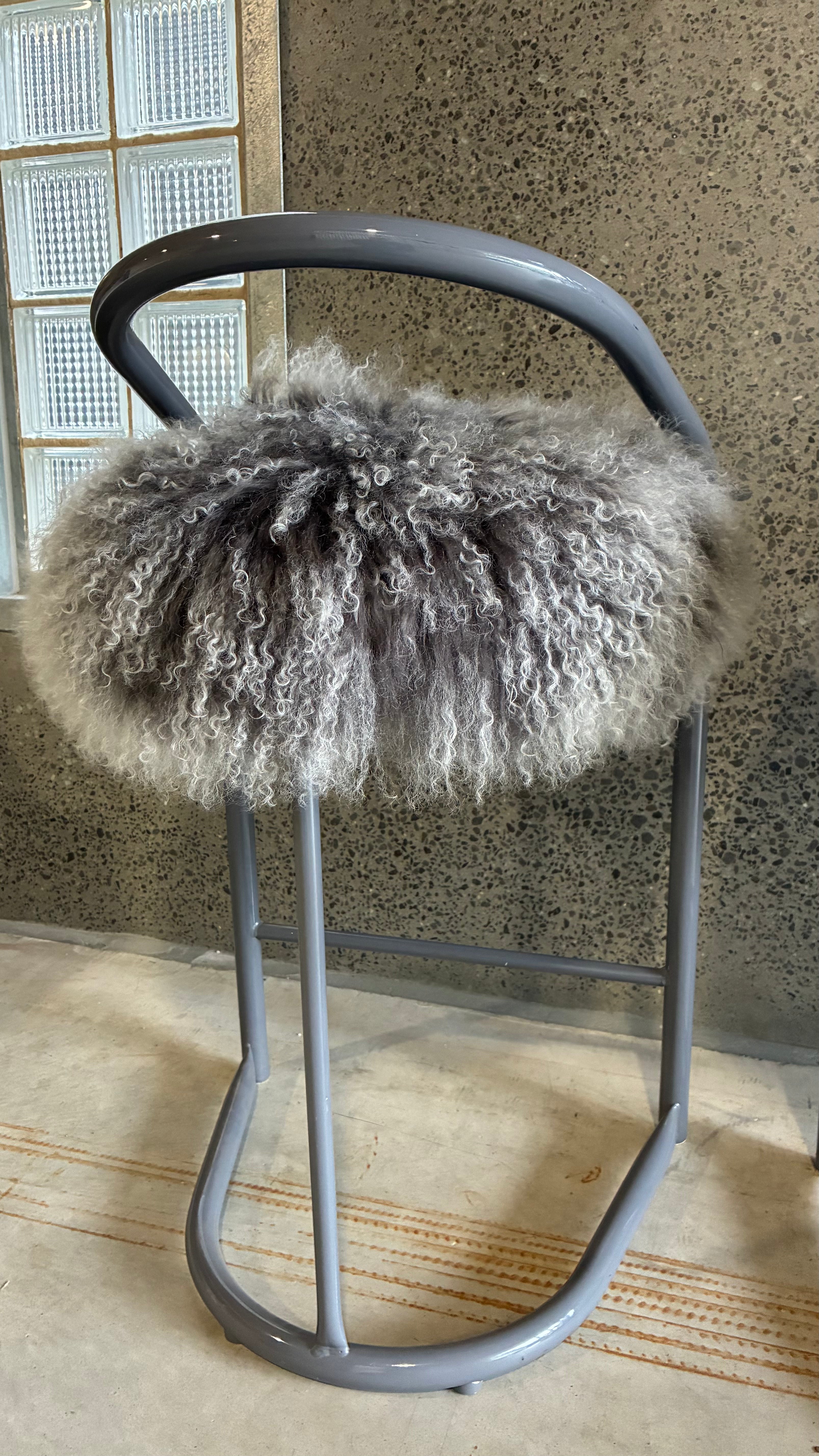 COUNTER STOOLS WITH MONGOLIAN UPHOLSTERY (PAIR)