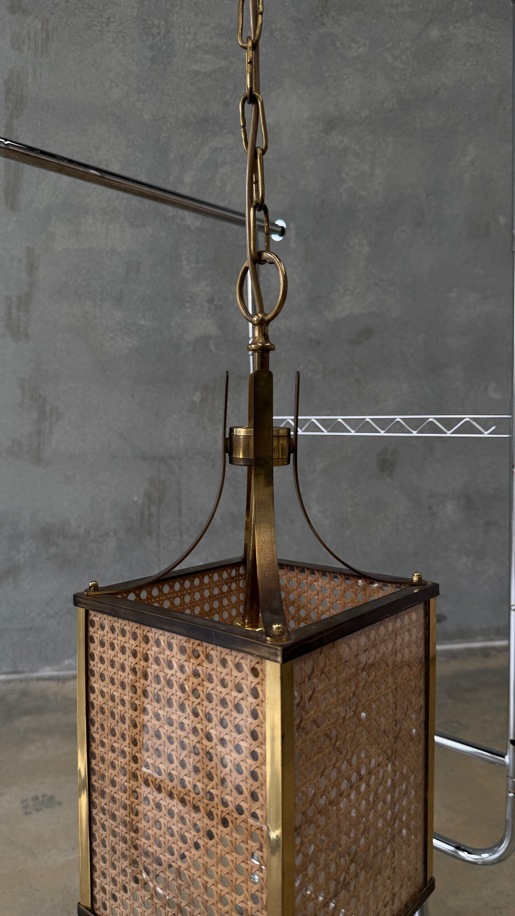 Brass and Vienna Cane Pendant Light Italy 1960s