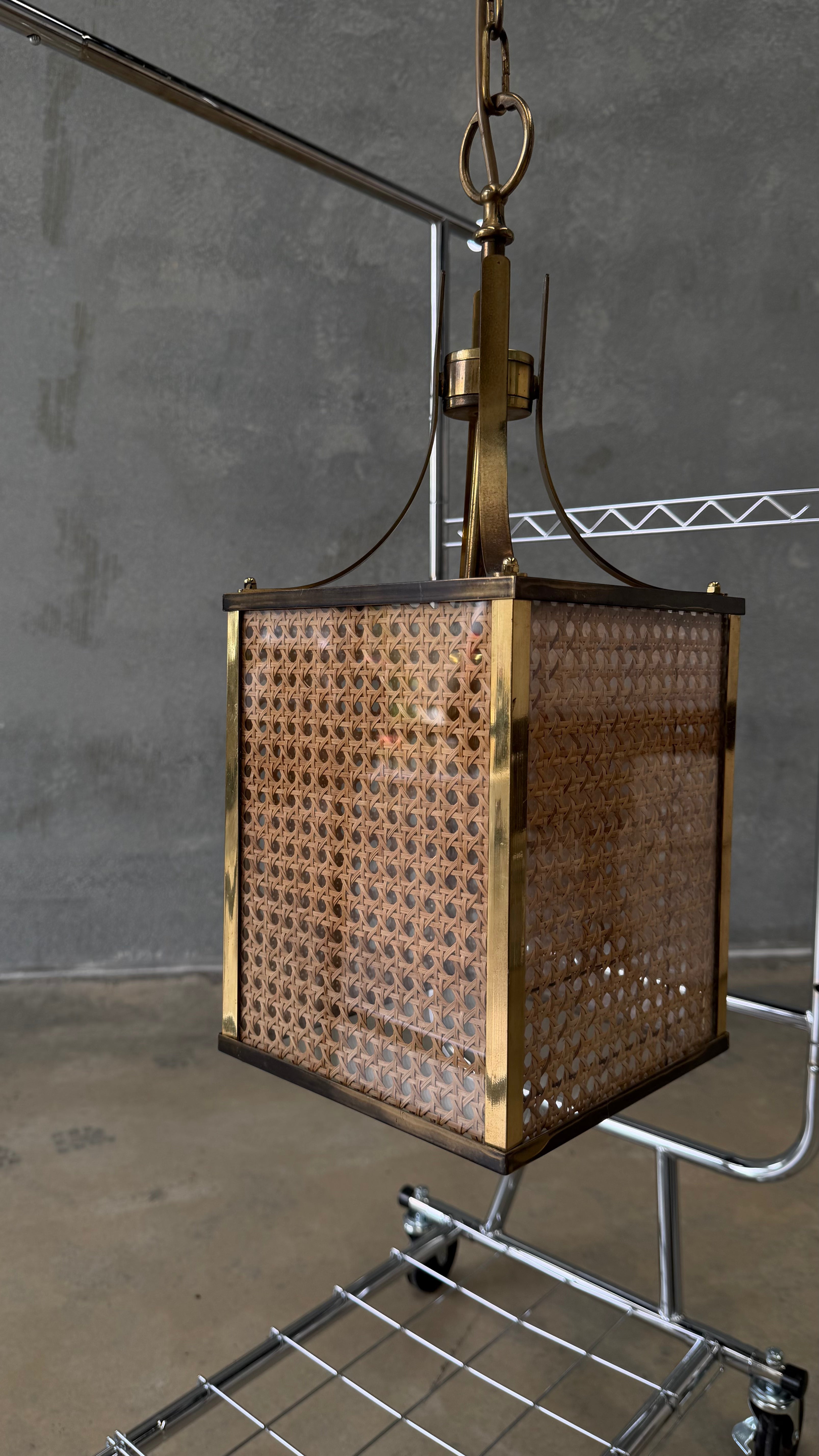 Brass and Vienna Cane Pendant Light Italy 1960s