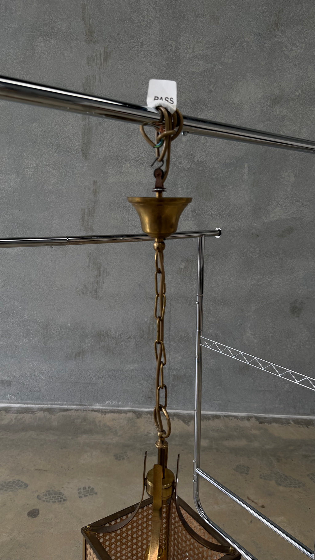 Brass and Vienna Cane Pendant Light Italy 1960s