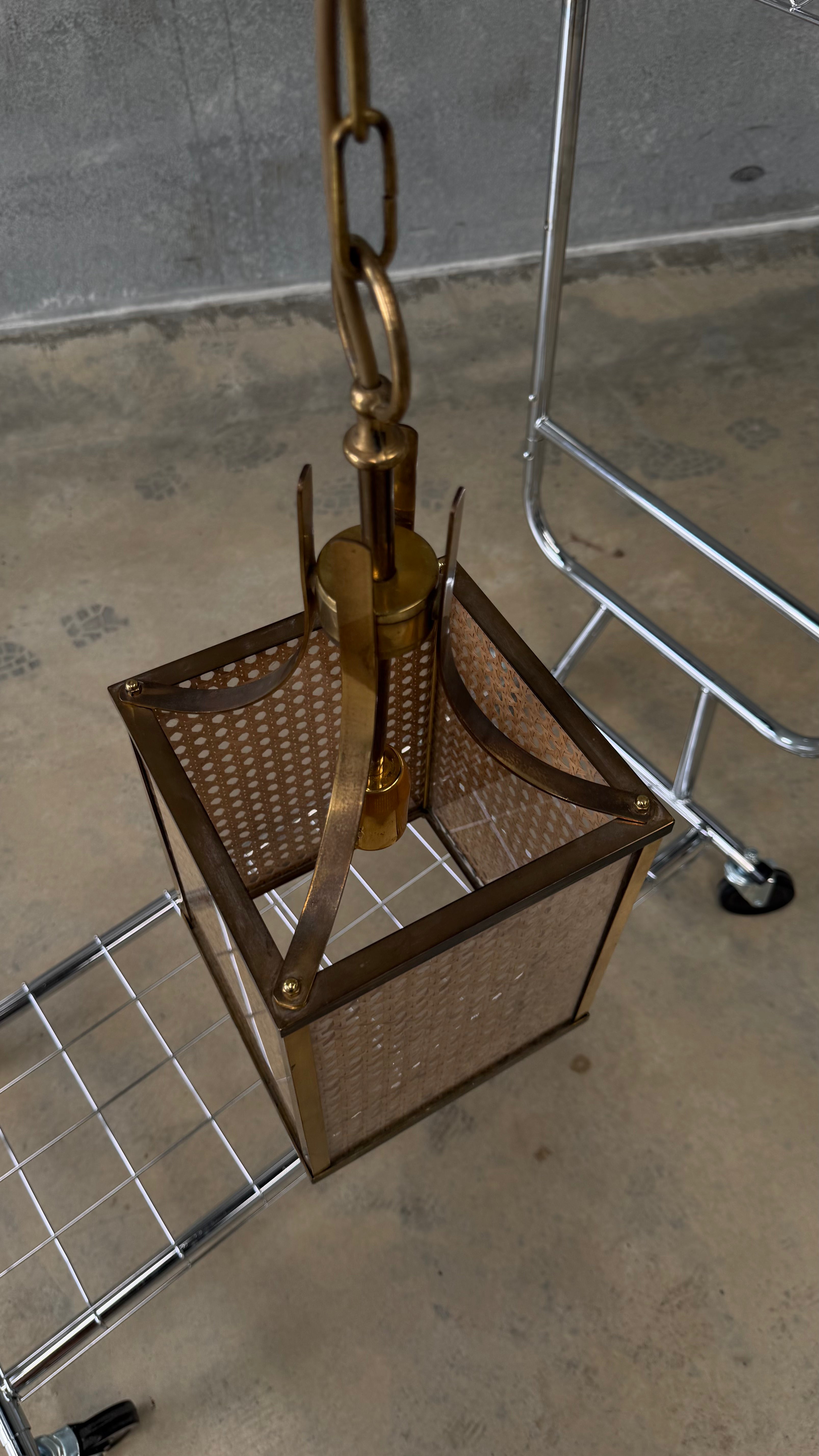 Brass and Vienna Cane Pendant Light Italy 1960s