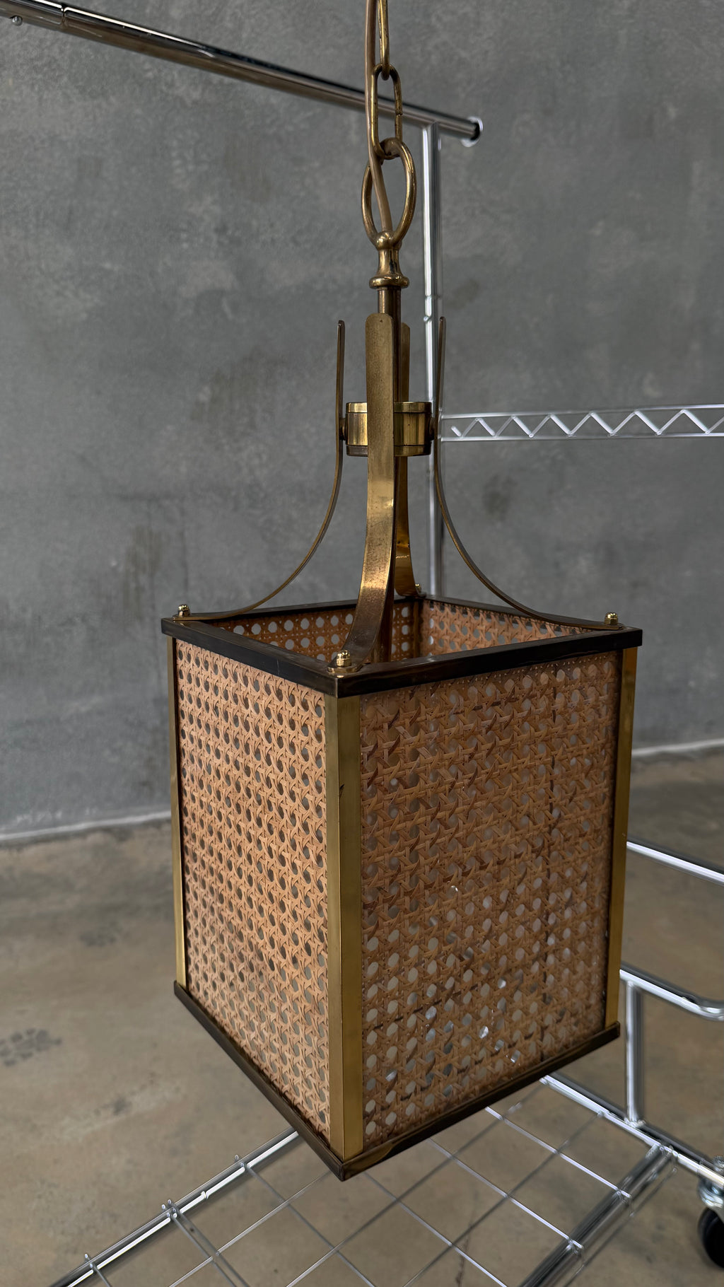 Brass and Vienna Cane Pendant Light Italy 1960s