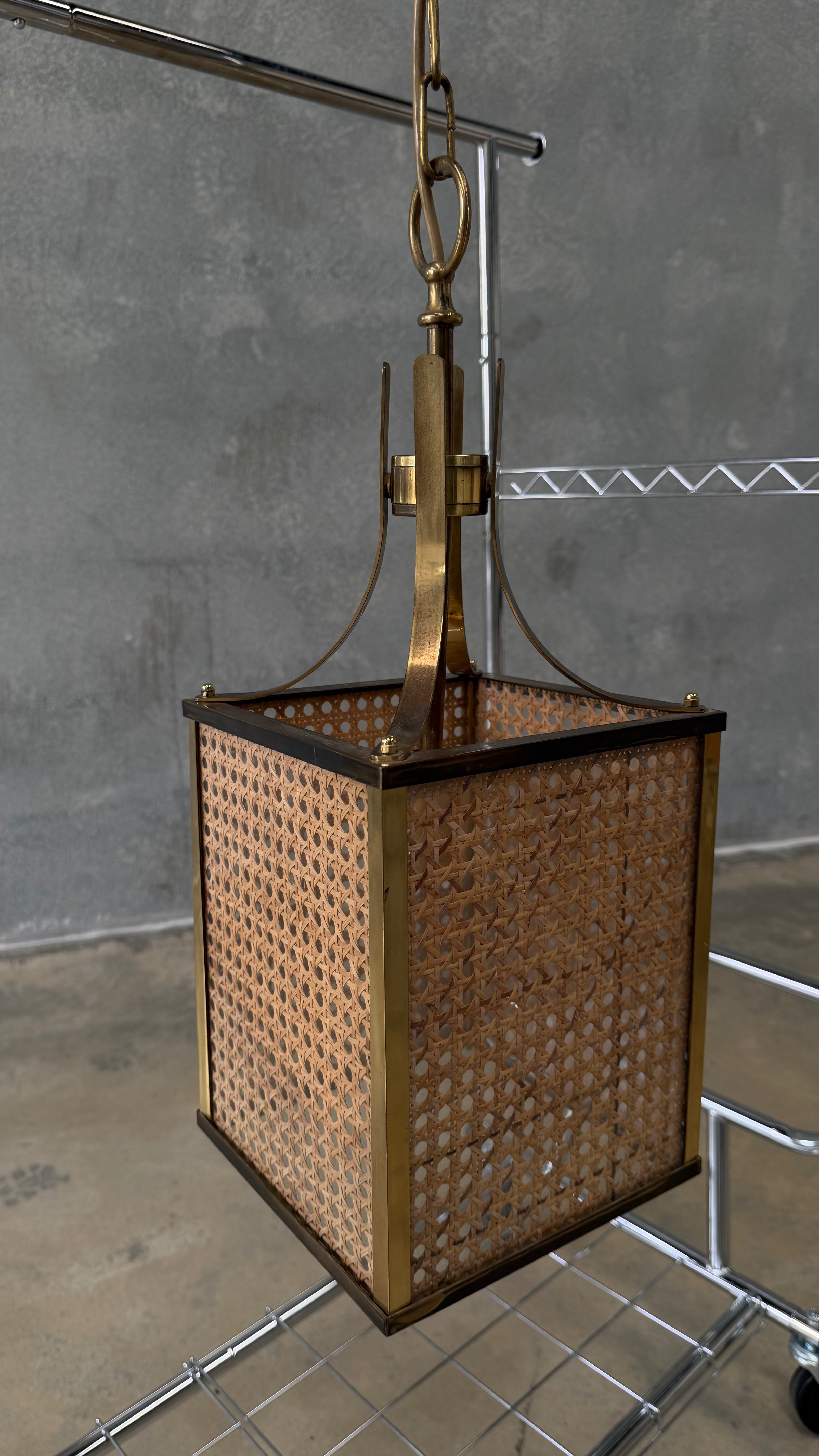 Brass and Vienna Cane Pendant Light Italy 1960s