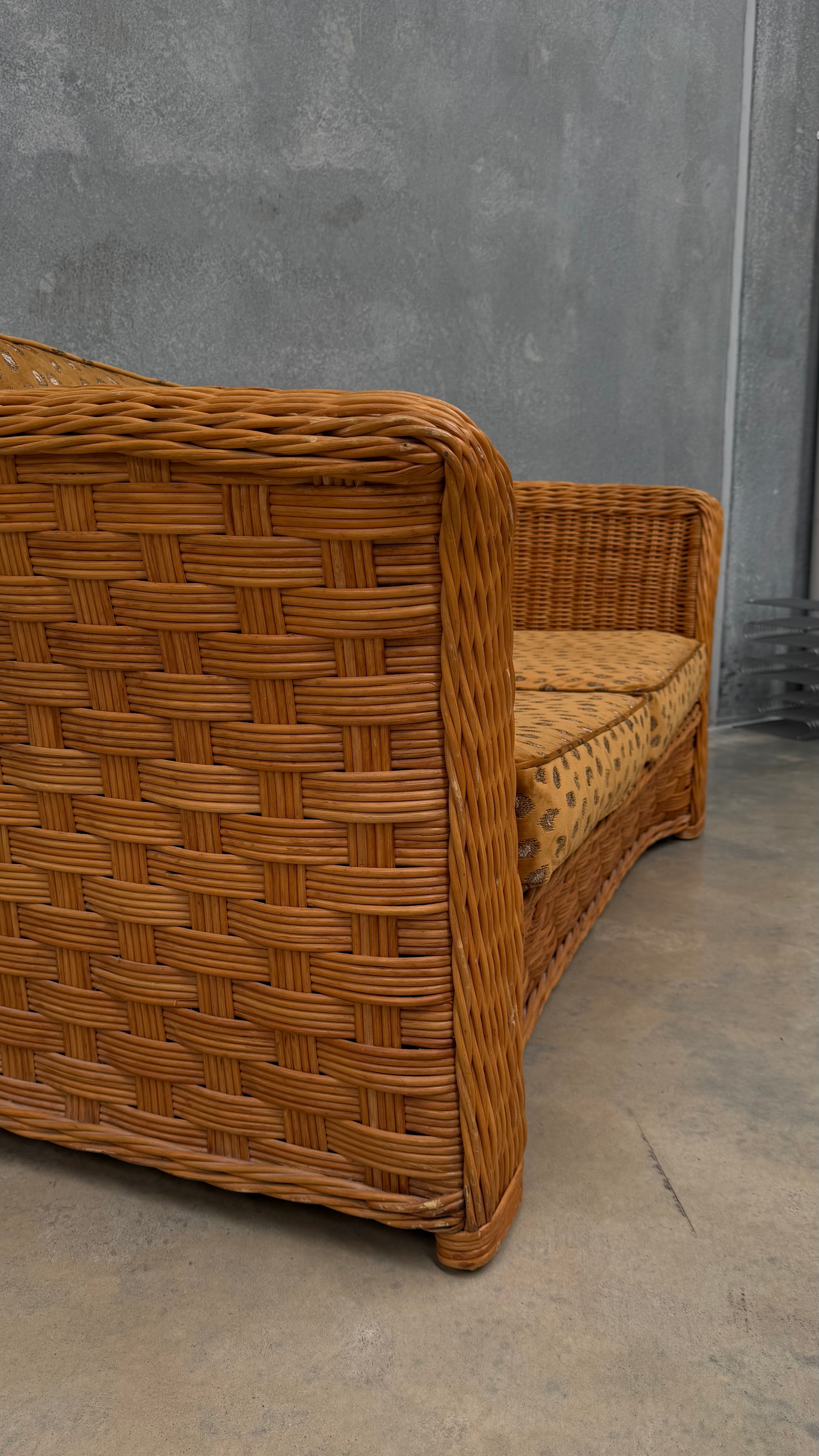 1980s Woven Rattan Two Seater Sofa